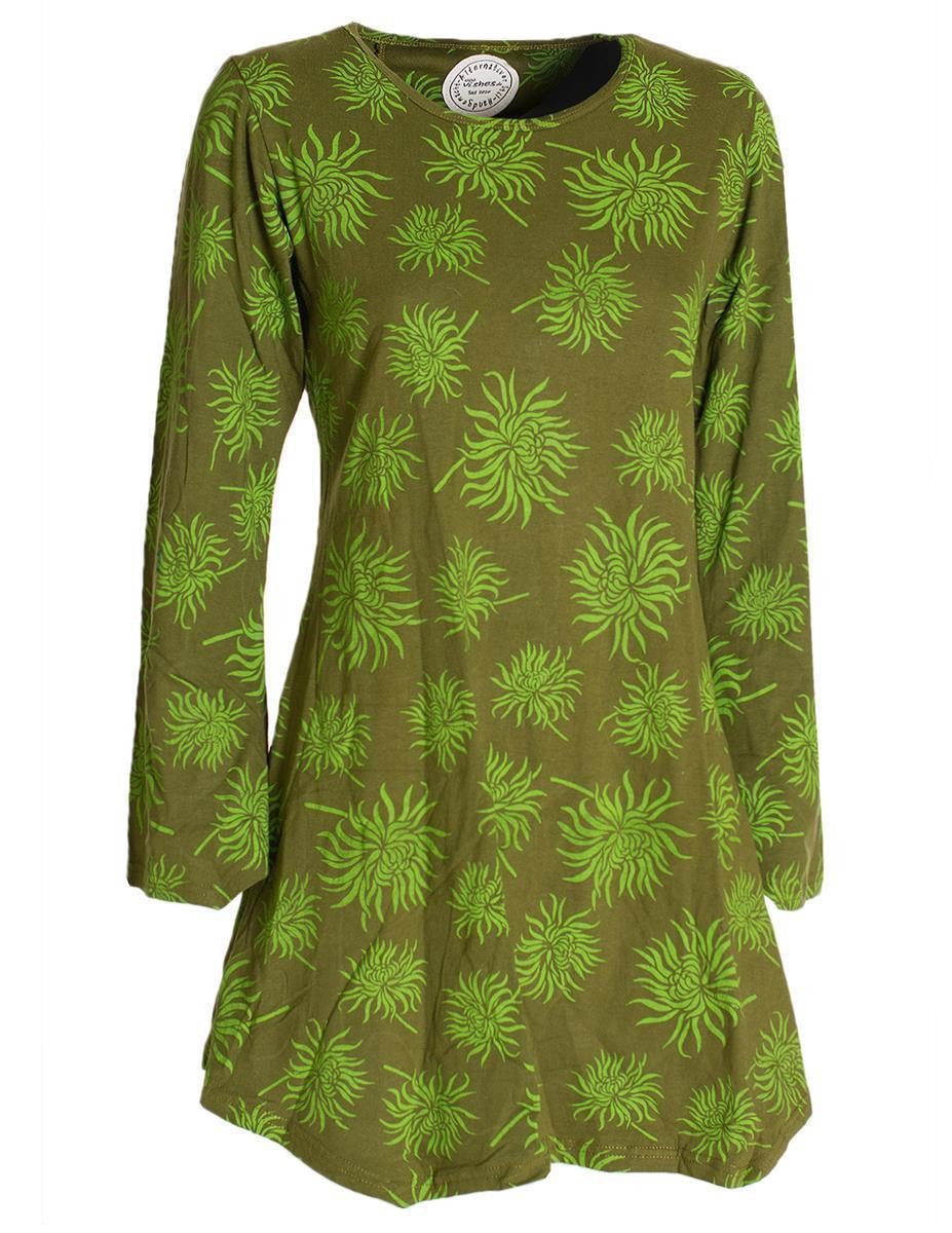 Tunikakleid Langarm Damen Blumen-Tunika Shirt-Kleid Glockenärmel Baumwolle