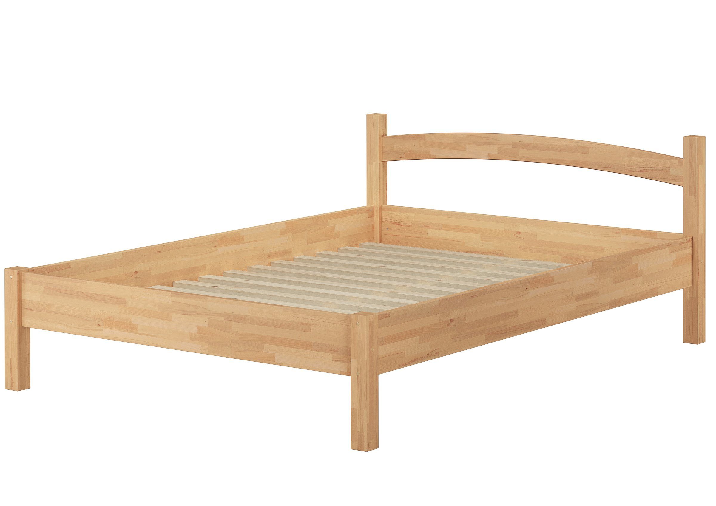 ERST-HOLZ Massivholzbett Doppelbett 140 x 200 Buche Natur mit Rollrost, Buche farblos lackiert