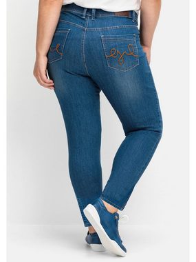 Sheego Stretch-Jeans Große Größen »Die Schmale« mit zweifarbigen Kontrastnähten