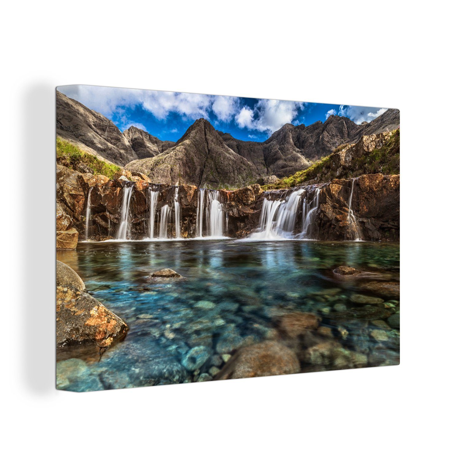 OneMillionCanvasses® Leinwandbild Die Fairy Pools auf der Isle of Skye in Schottland, (1 St), Wandbild Leinwandbilder, Aufhängefertig, Wanddeko, 30x20 cm