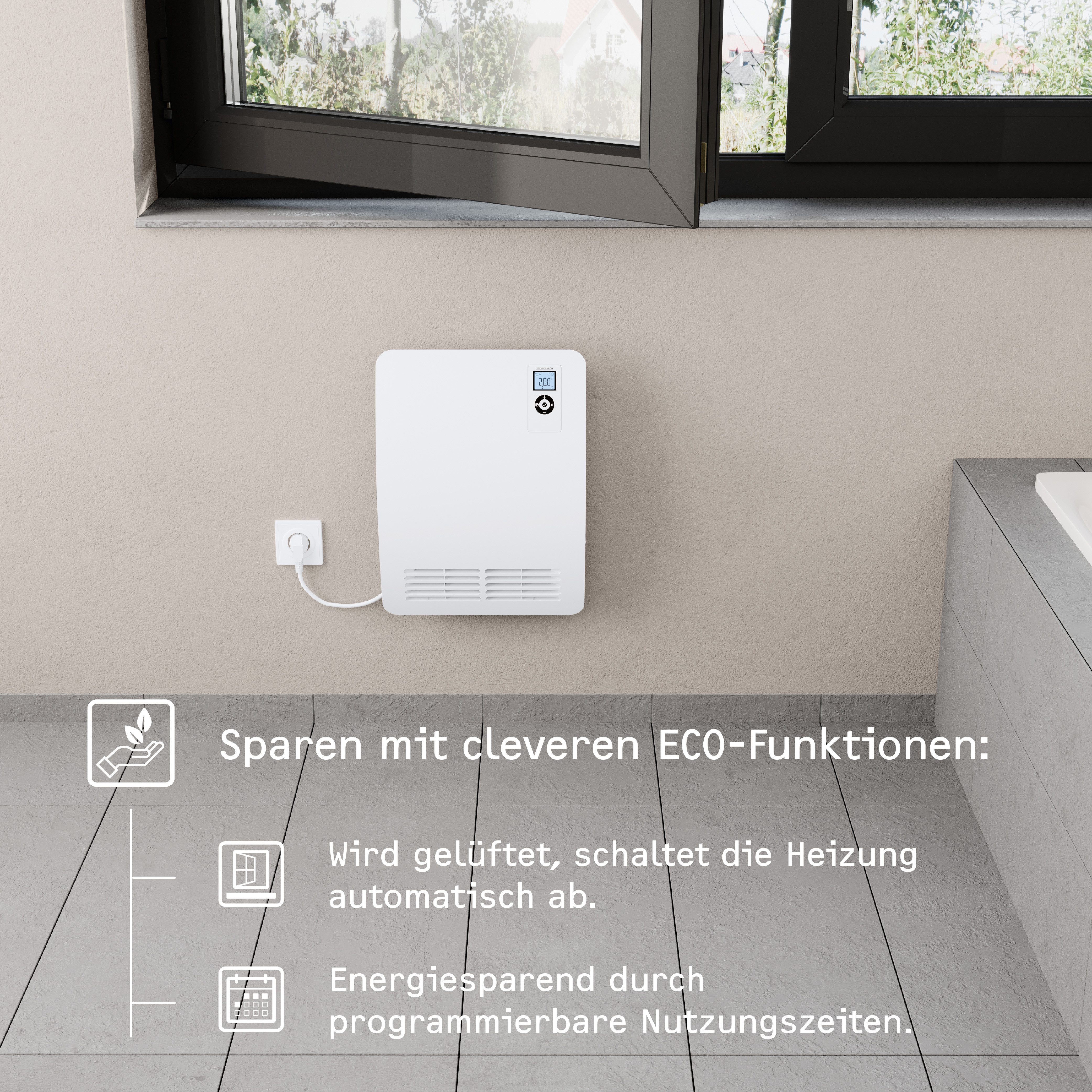 STIEBEL ELTRON Badschnellheizer CK 20 Premium, Heizlüfter energiesparend, 2 kW, VDE geprüft, LC-Display, Wochentimer, 120 Min. Timer, Silent Mode