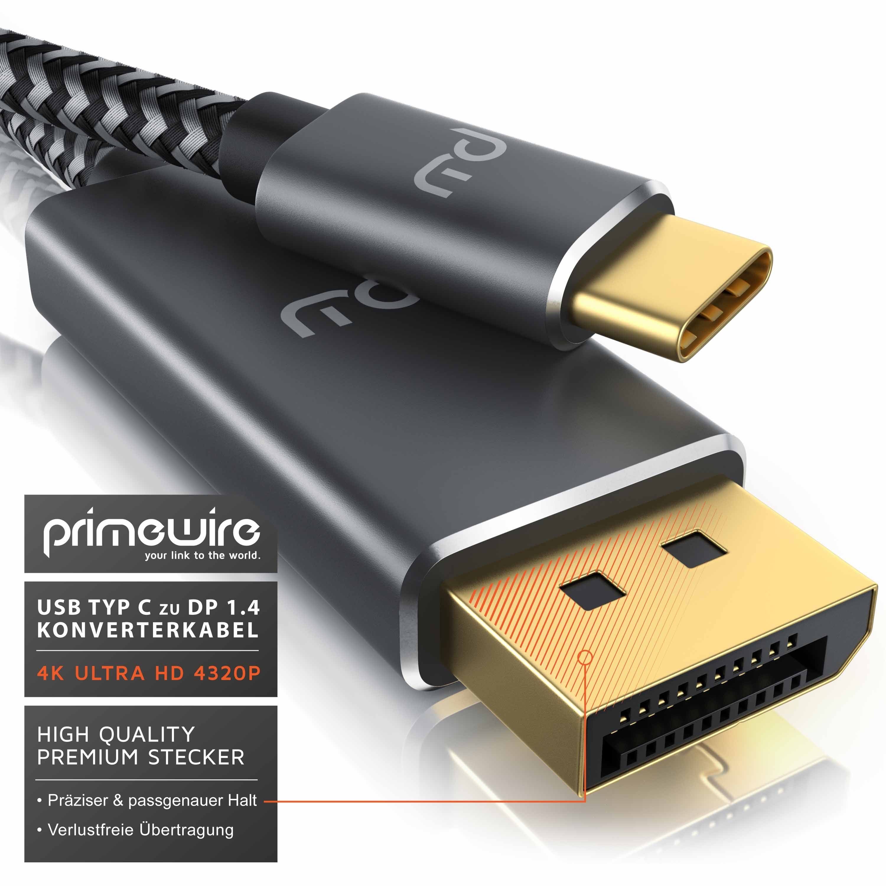 Primewire USB-C auf DisplayPort Kabel 1 m, 4K UHD 120 Hz Audio- & Video-Kabel, DisplayPort, USB-C (100 cm), USB Typ C zu DP Konverterkabel Adapterkabel 8K 7680  – Bild 4 von 5