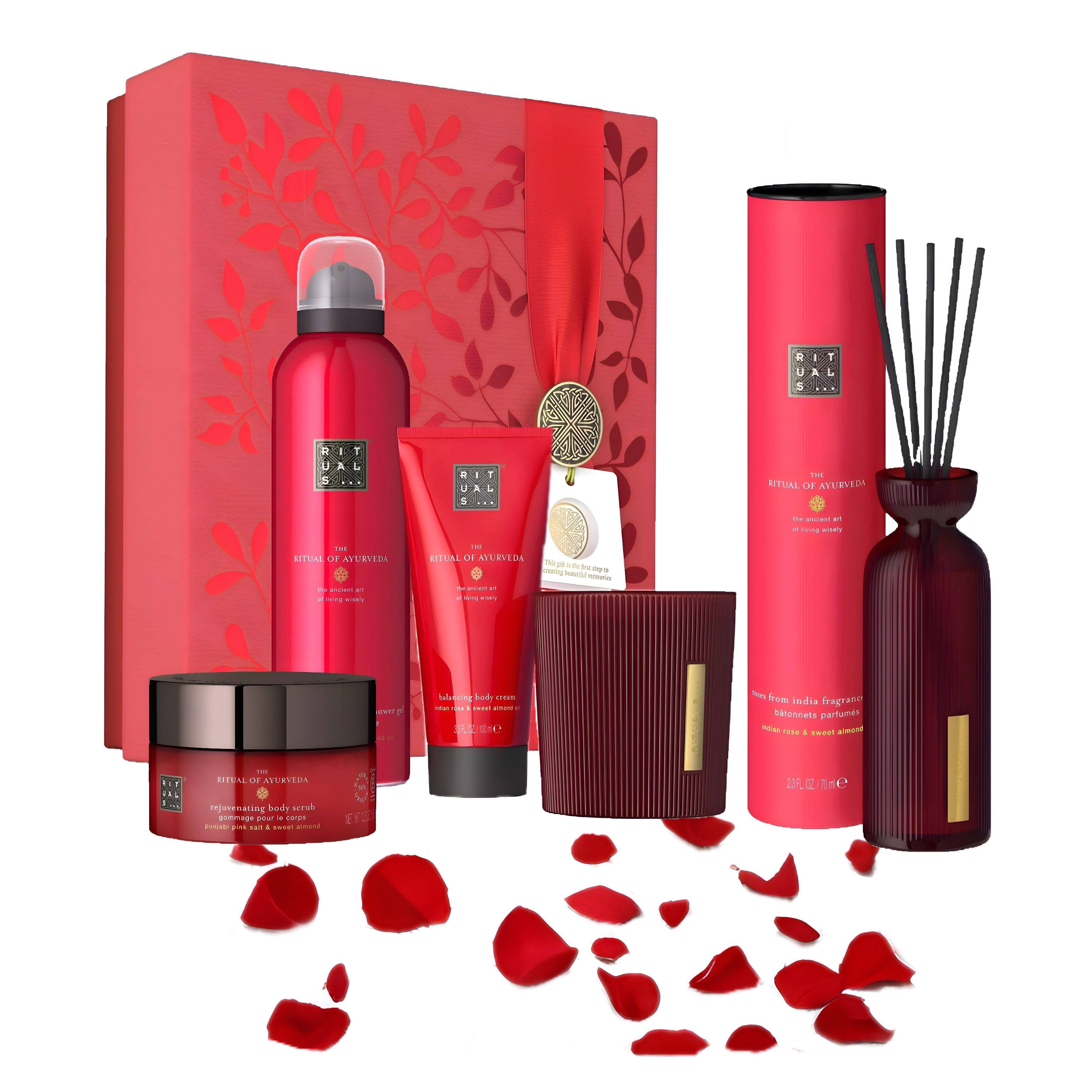 Pflege-Geschenkset The Ritual of Ayurveda Duftkerze Körperpeeling Duftstäbchen Pflegeset