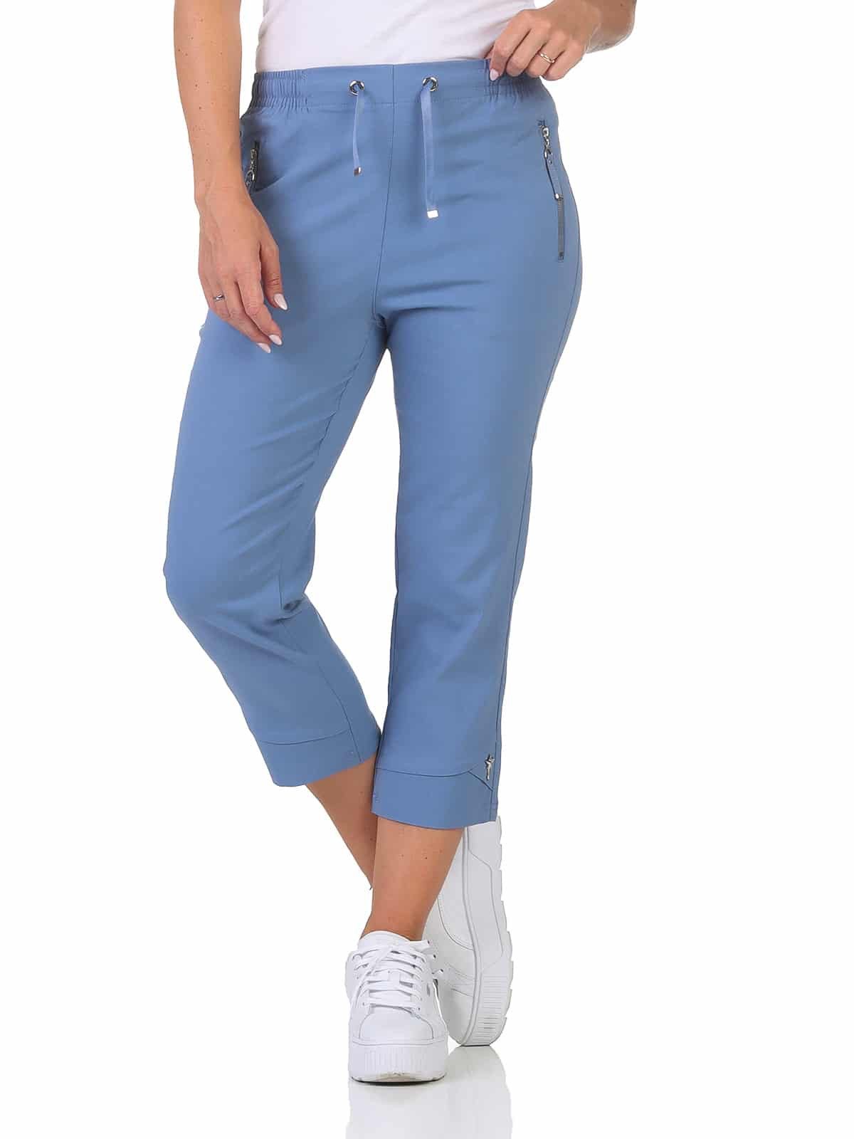 Alica Collection 7/8-Hose Sommerhose Damen Kurzgröße Caprihose Stretch Chinohose Kurzgröße, elastischer Gummibund mit Kordelzug