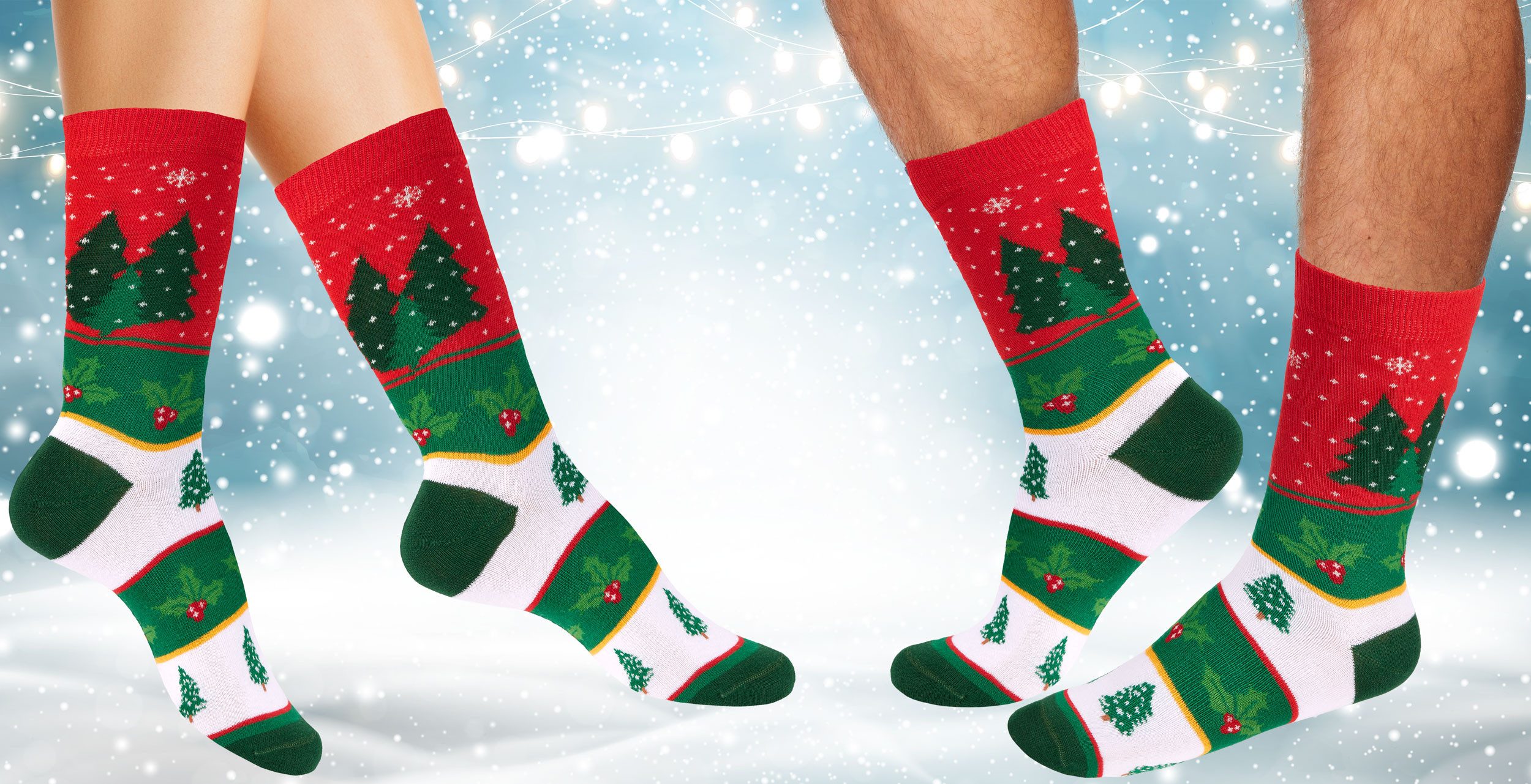 BRUBAKER Socken Weihnachtssocken für Damen und Herren - Weihnachtsbaum Muster Rot/Grün (Weihnachtsmotiv, 1-Paar, Lustige Freizeitsocken) Baumwolle Socken Weihnachten - Unisex Baumwollsocken