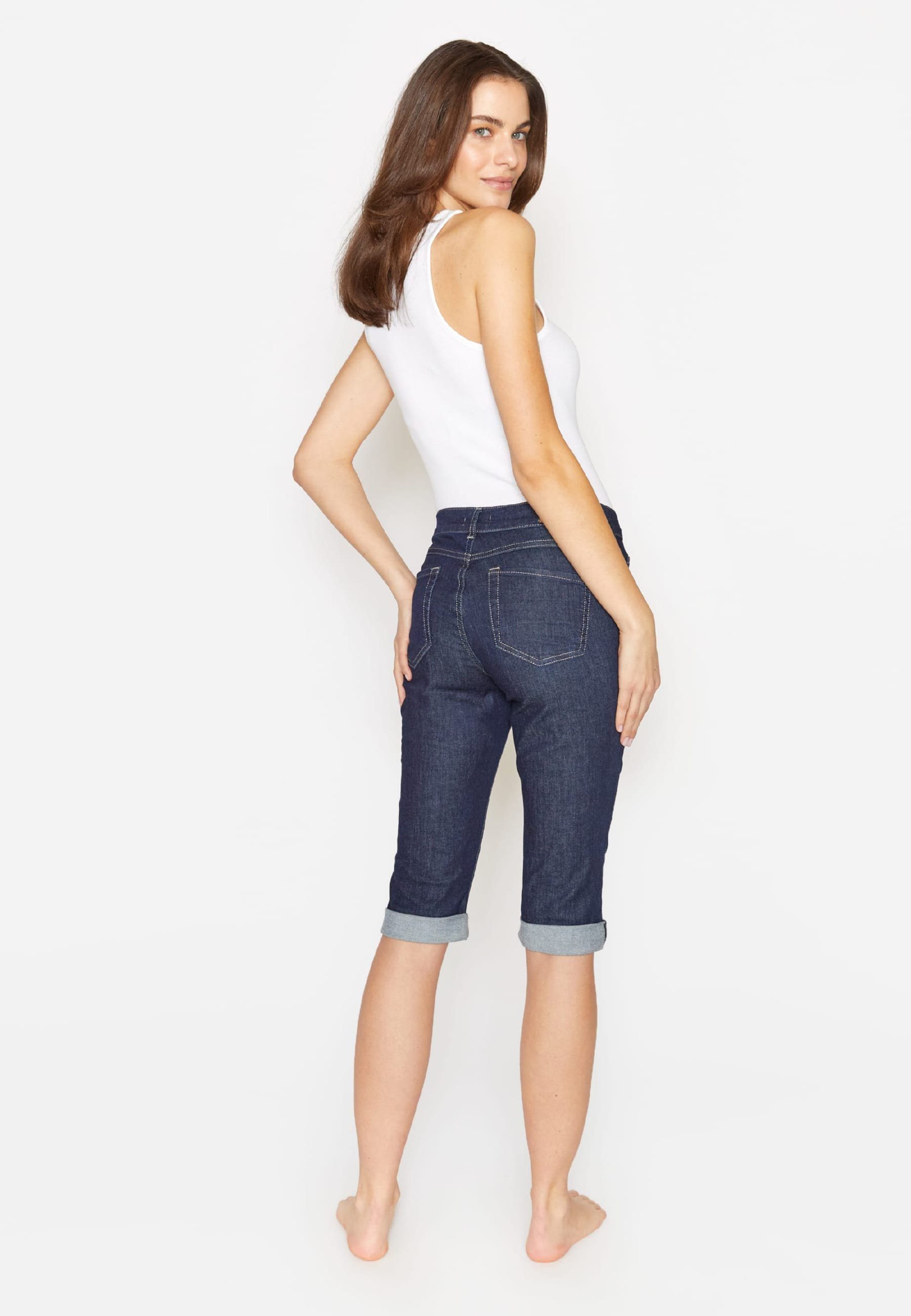 mit 5-Pocket-Jeans Used-Look TU mit ANGELS Jeans Label-Applikationen blau Capri