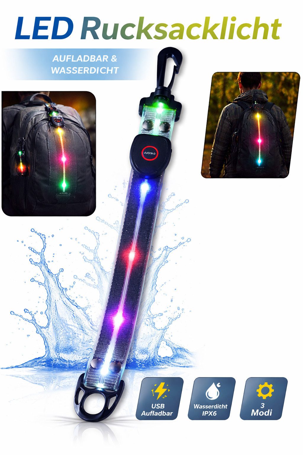 Illes-Laedchen LED Blinklicht LED Rucksack Blinklicht Leuchtband Reflektor günstig online kaufen