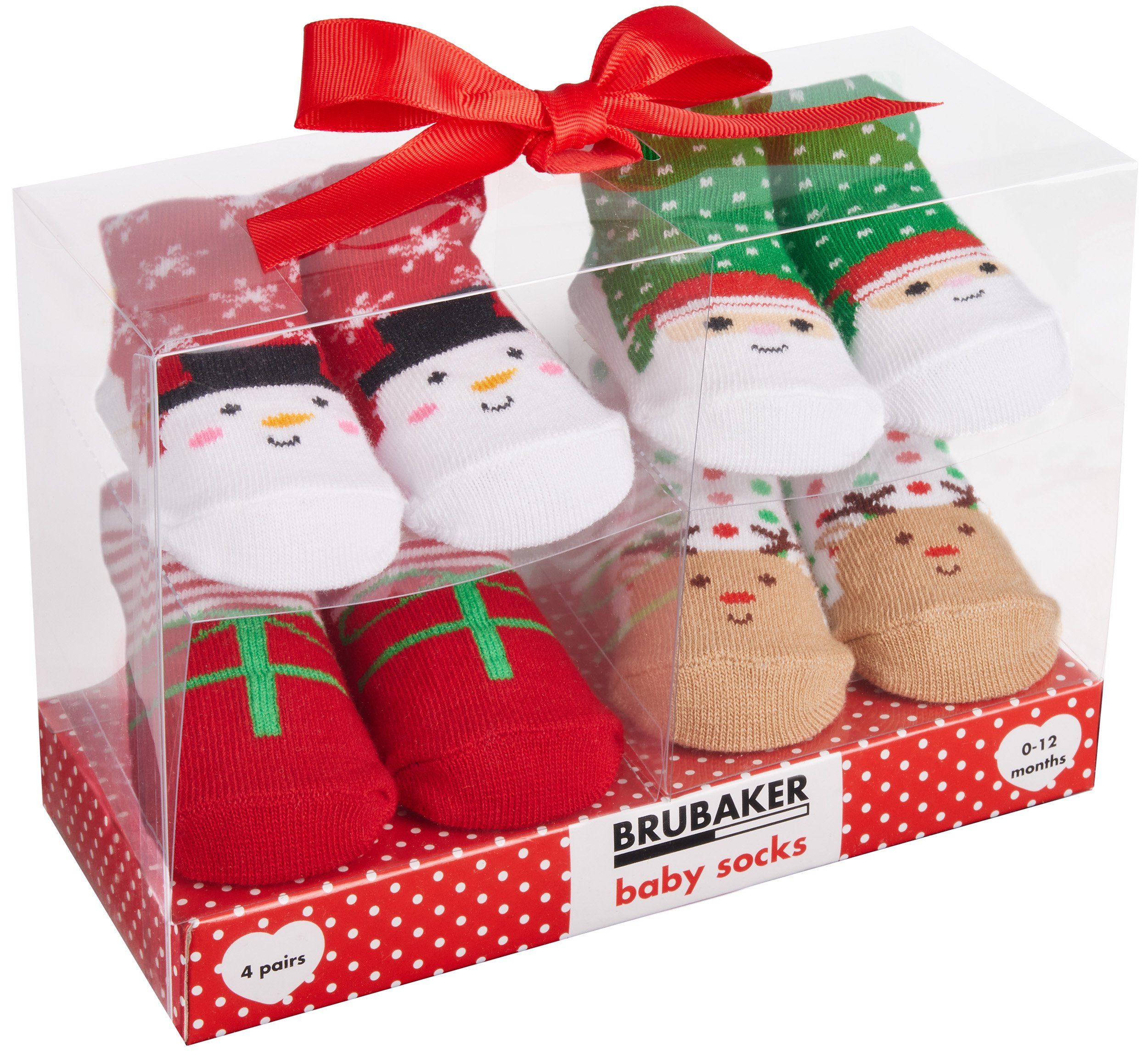 BRUBAKER Socken Babysocken für Jungen und Mädchen 0-12 Monate (4-Paar, Baumwollsocken mit Schneemann-Motiven) Baby Geschenkset für Neugeborene in Geschenkverpackung mit Schleife