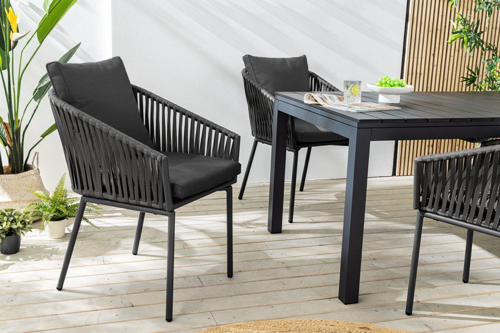 riess-ambiente Gartensessel ROPE anthrazit - Metall, In- und Outdoor, inkl. Kissen, Bezug waschbar (Einzelartikel, 1-St), Moderner Gartenstuhl mit Armlehnen - ideal für Balkone und Terrassen