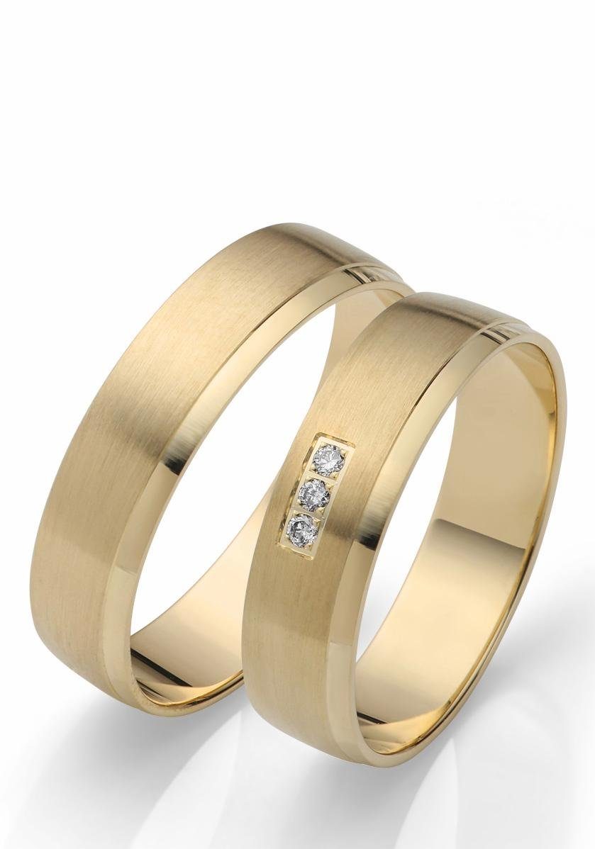 Firetti Trauring Gold Hochzeit ohne Ehering mit o. Brillanten/Diamanten in Geschenk gelbgoldfarben - Made "LIEBE", 375 Schmuck Germany