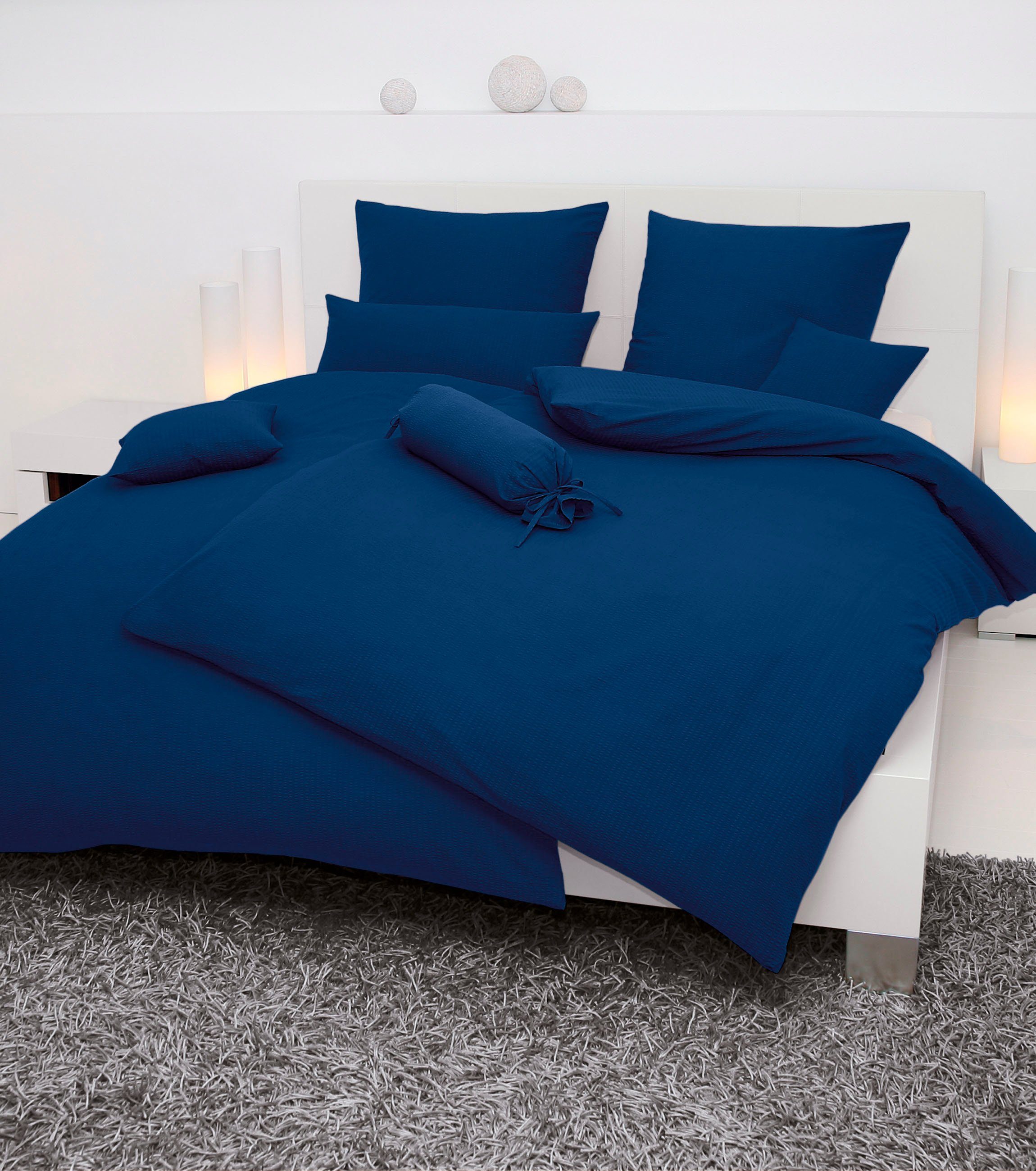 Janine Bettwäsche PIANO 0125 31, Seersucker 100% Baumwolle, uni, bügelfrei, Soft-Seersucker, 2 teilig, Markenreißverschluss, feinfädige Qualität, gekämmte Mako-Garne