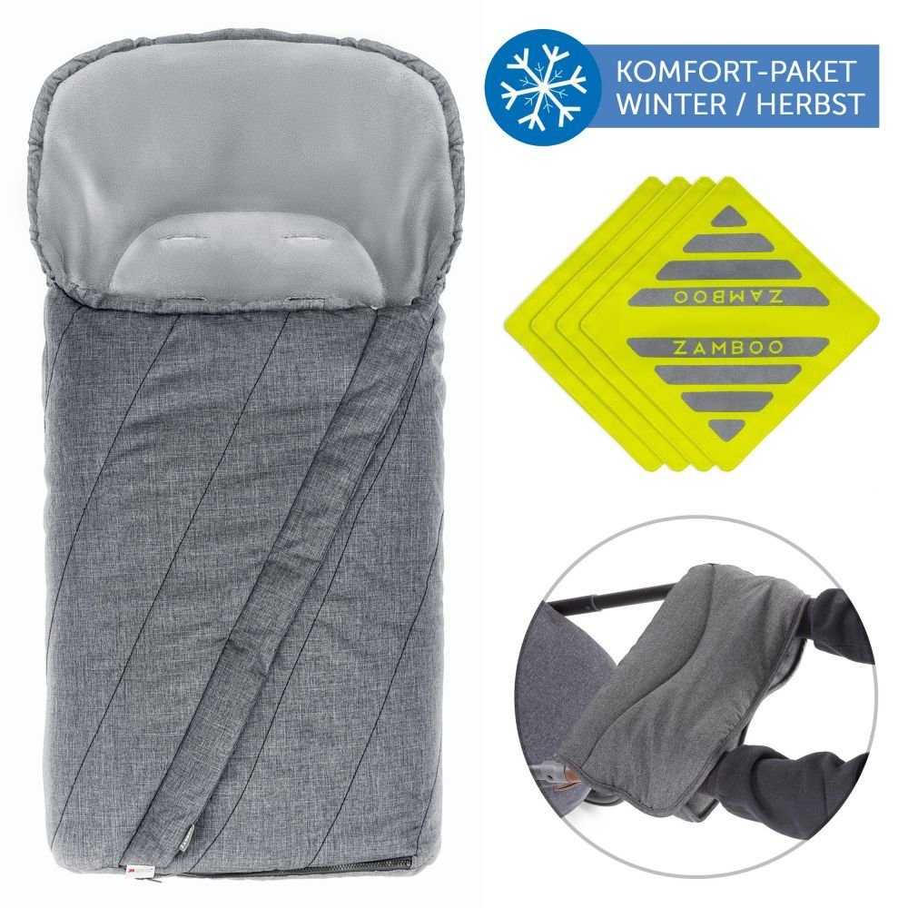 Zamboo Fußsack Komfort- & Schutzpaket, Winterfußsack für Babyschale,  Handwärmer & Reflektoren für Kinderwagen