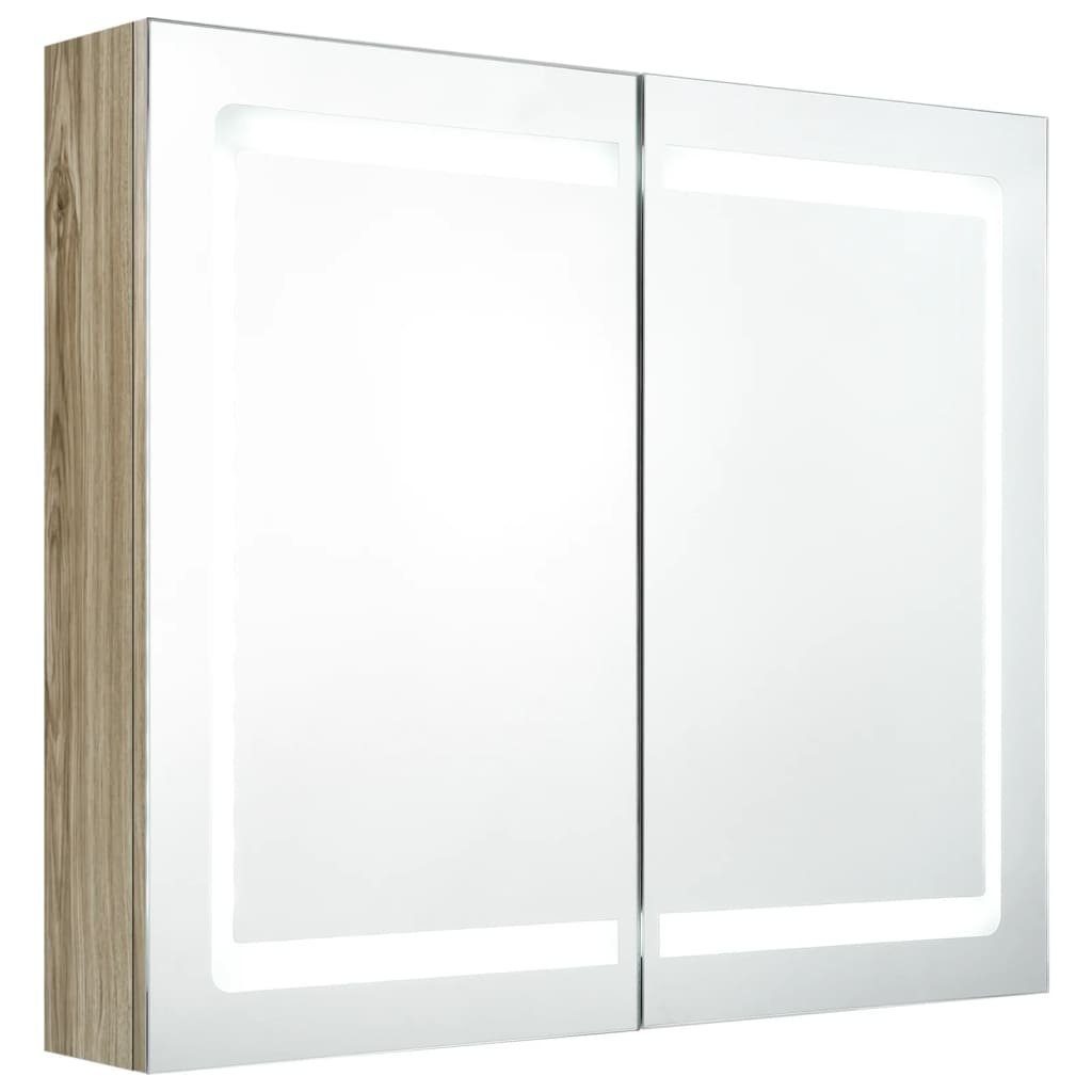 vidaXL cm (1-St) fürs 80x12x68 Badezimmerspiegelschrank LED-Spiegelschrank Eichen-Optik Bad