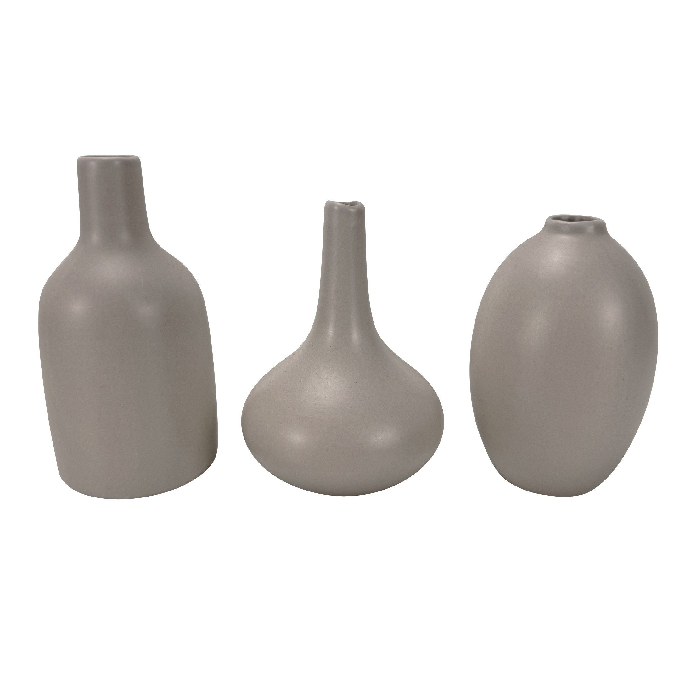 Online-Fuchs Dekovase 3er Set kleine moderne Blumenvasen in Grau, rund (für einzelne Blumen oder kleine Gebinde), stilvoll, modern, clean