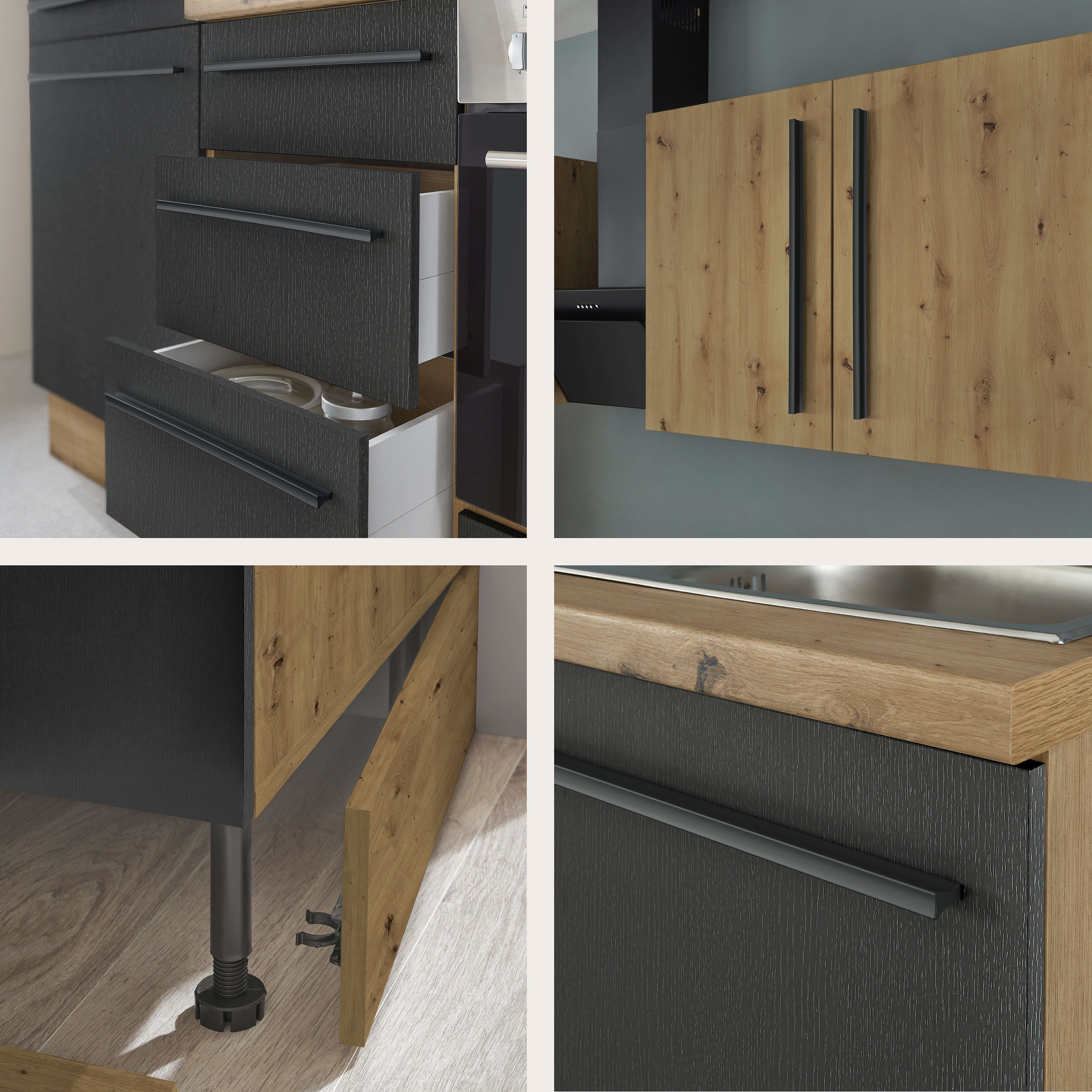 KOCHSTATION Küchenzeile KS-Florida mit 38mm starker Arbeitsplatte, Breite 220 cm, wahlweise mit E-Geräten, Soft-Close-Funktion