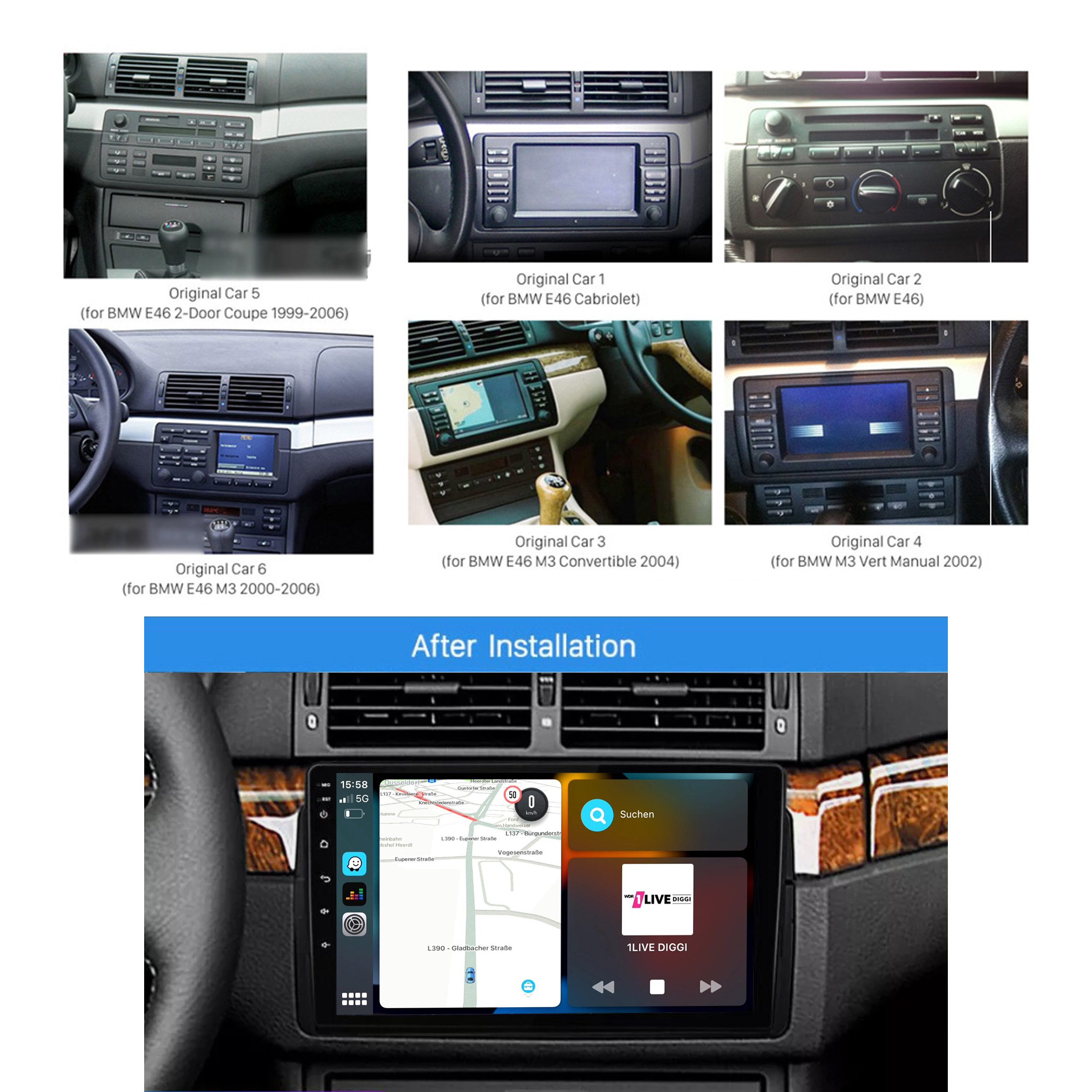 TAFFIO Für BMW E46 9" Touch Android Autoradio GPS Navi CarPlay AndroidAuto Einbau-Navigationsgerät