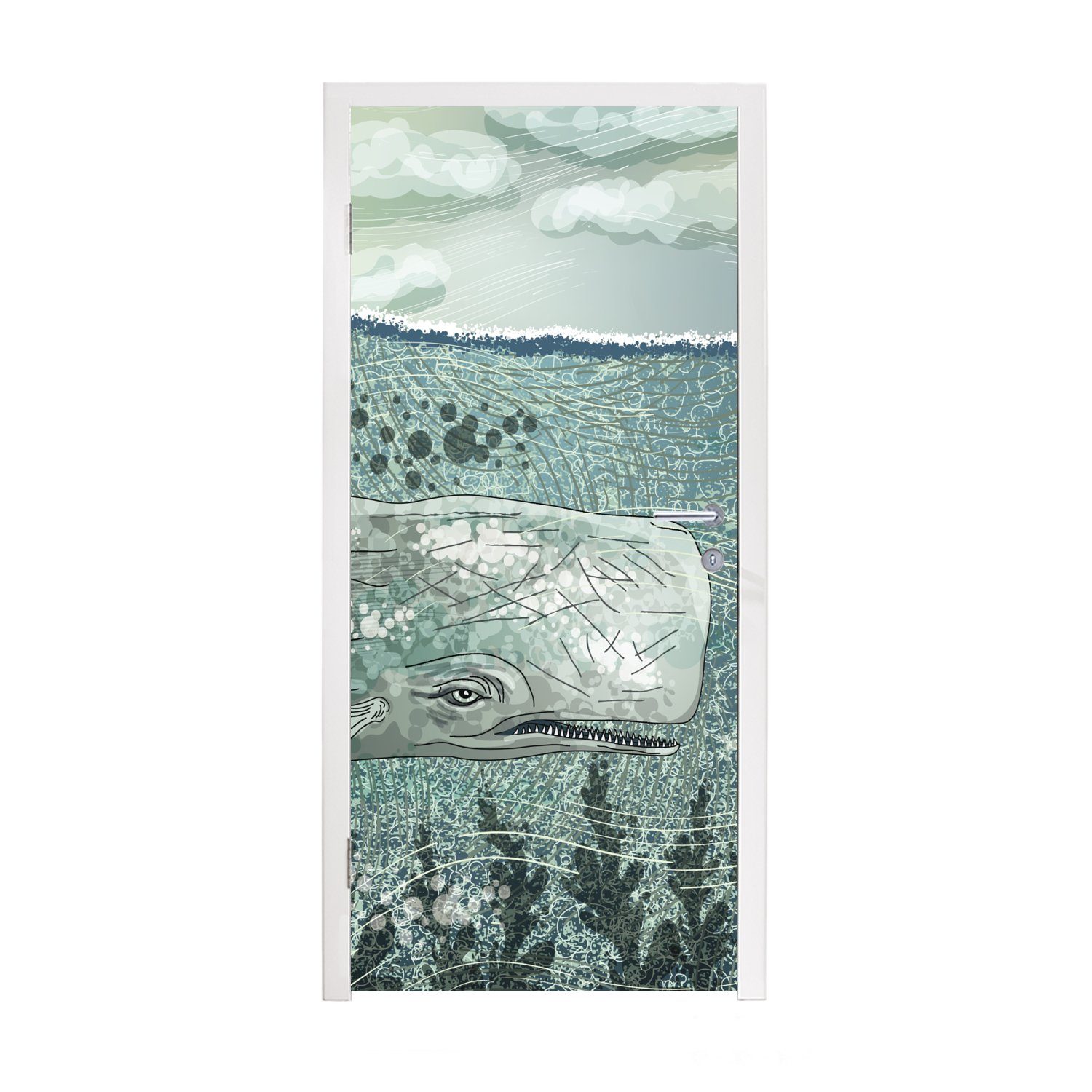 MuchoWow Türtapete Eine Türaufkleber, riesigen eines bedruckt, Tür, Unterwasserwals, St), 75x205 für Fototapete Matt, Illustration cm (1