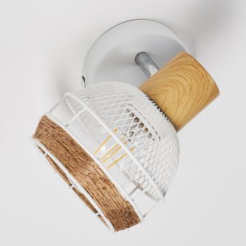 hofstein Wandleuchte »Nalles« verstellbare Wandlampe, Metall/Holz/Hanfseil, Weiß, ohne Leuchtmittel, E27, Wandspot in Gitter-Optik m. An-/Ausschalter, chrom, Natur