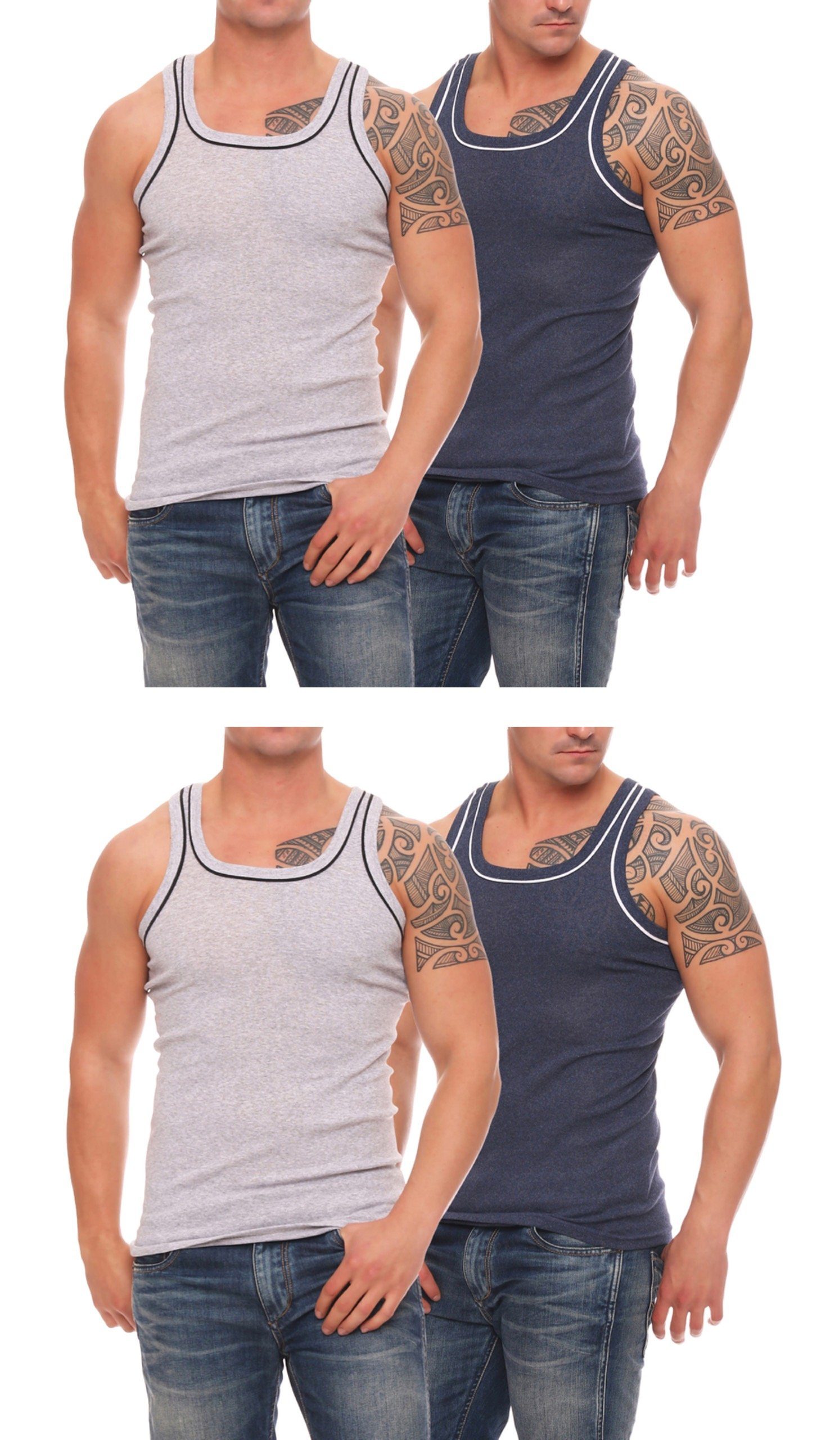 Cocain underwear Unterhemd Herren Unterhemden Vollachsel Achselhemden (4-St) produziert in Europa 4x dunkelblau/grau