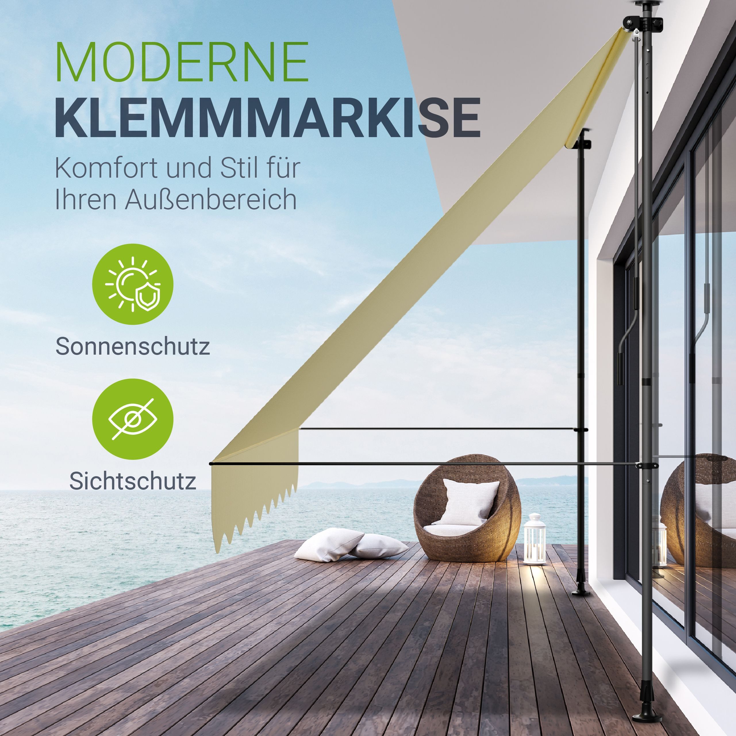 Juskys Klemmmarkise Kapstadt Montage ohne Bohren, günstig online kaufen