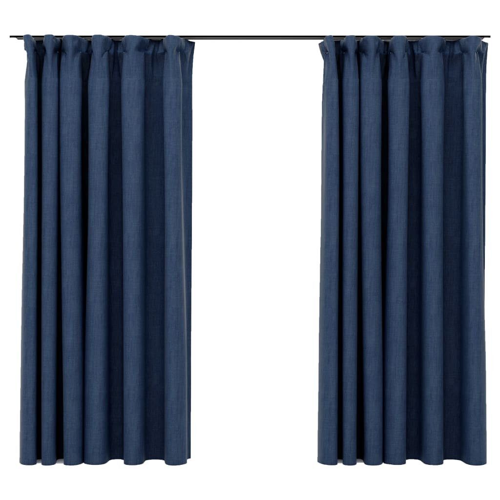 Vorhang Verdunkelungsvorhänge Haken (2 Leinenoptik 140x175 Stk. vidaXL, cm, 2 St) Blau