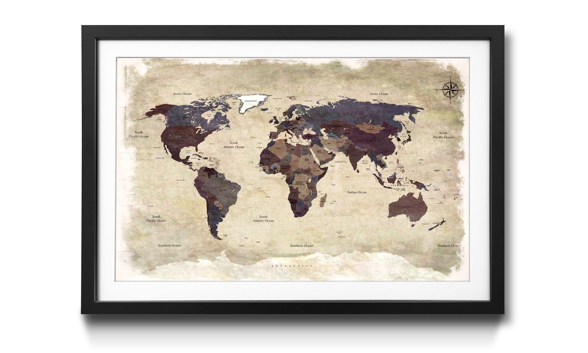 Worldmap 3, WandbilderXXL erhältlich in Kunstdruck Old 4 Wandbild, Weltkarte, Größen