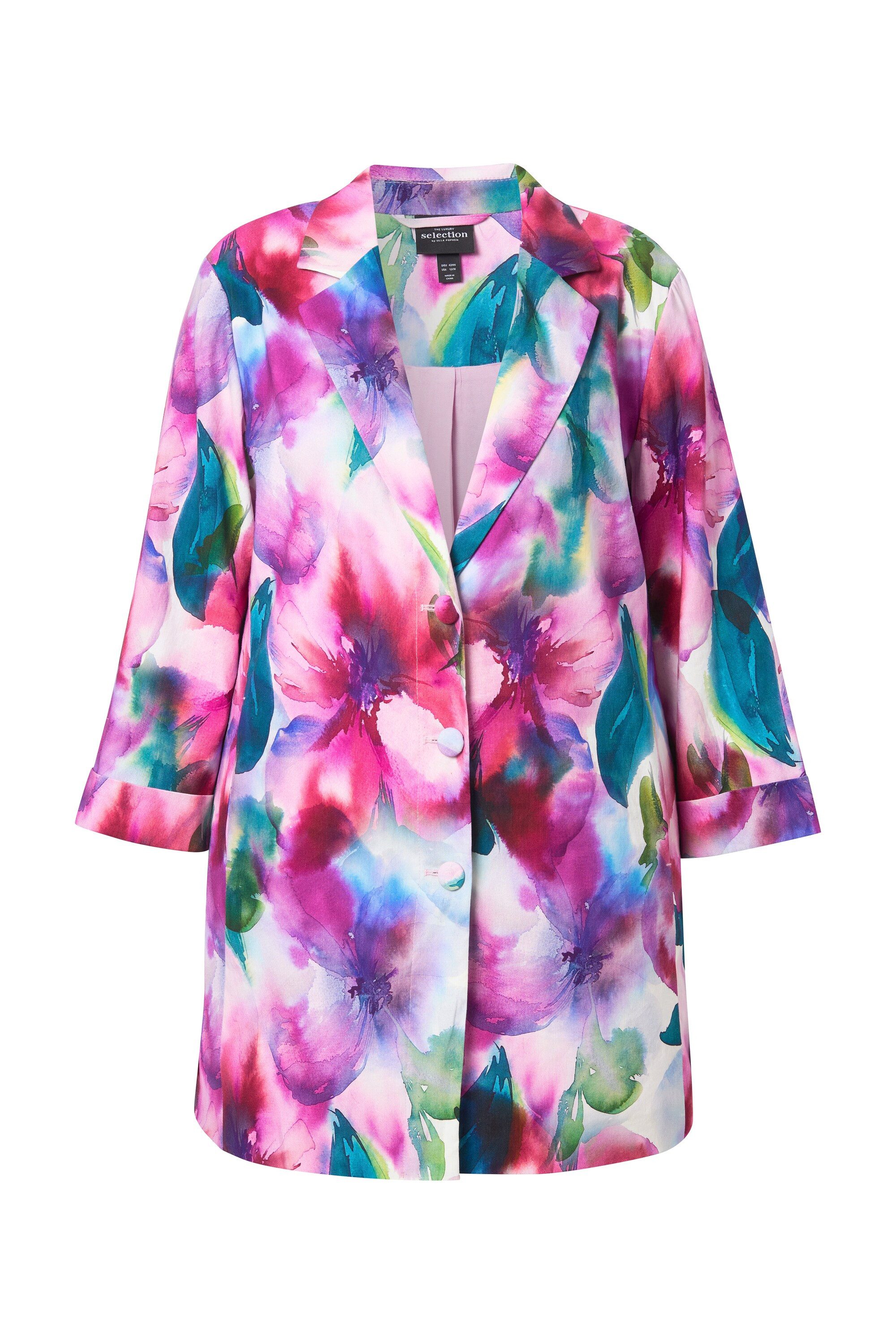 Ulla Popken Blusenblazer Blazer Leinenmix A-Linie Reverskragen 3/4-Arm