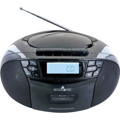 Schwaiger FM/CD/Kassette Boombox tragbarer CD-Player (Radio, USB, AUX, Kopfhörer, Batteriebetrieb, LCD, schwarz)