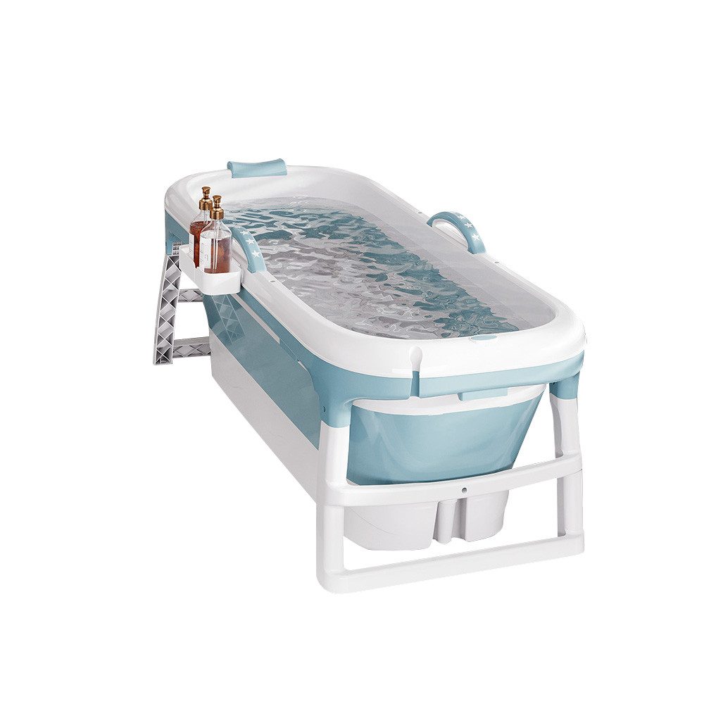 JEOBEST Badewanne Faltbare Badewanne Erwachsene 118x60x53cm Seifenkorb, Massagerollen, Massage-Schweiß-Dampfbadewanne mit Deckel,Blau