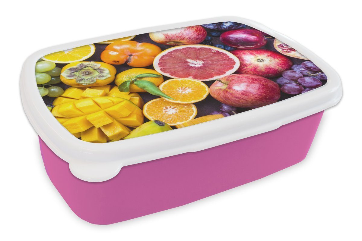 MuchoWow Lunchbox Obst - Regenbogen - Farben, Kunststoff, (2-tlg), Brotbox für Erwachsene, Brotdose Kinder, Snackbox, Mädchen, Kunststoff rosa