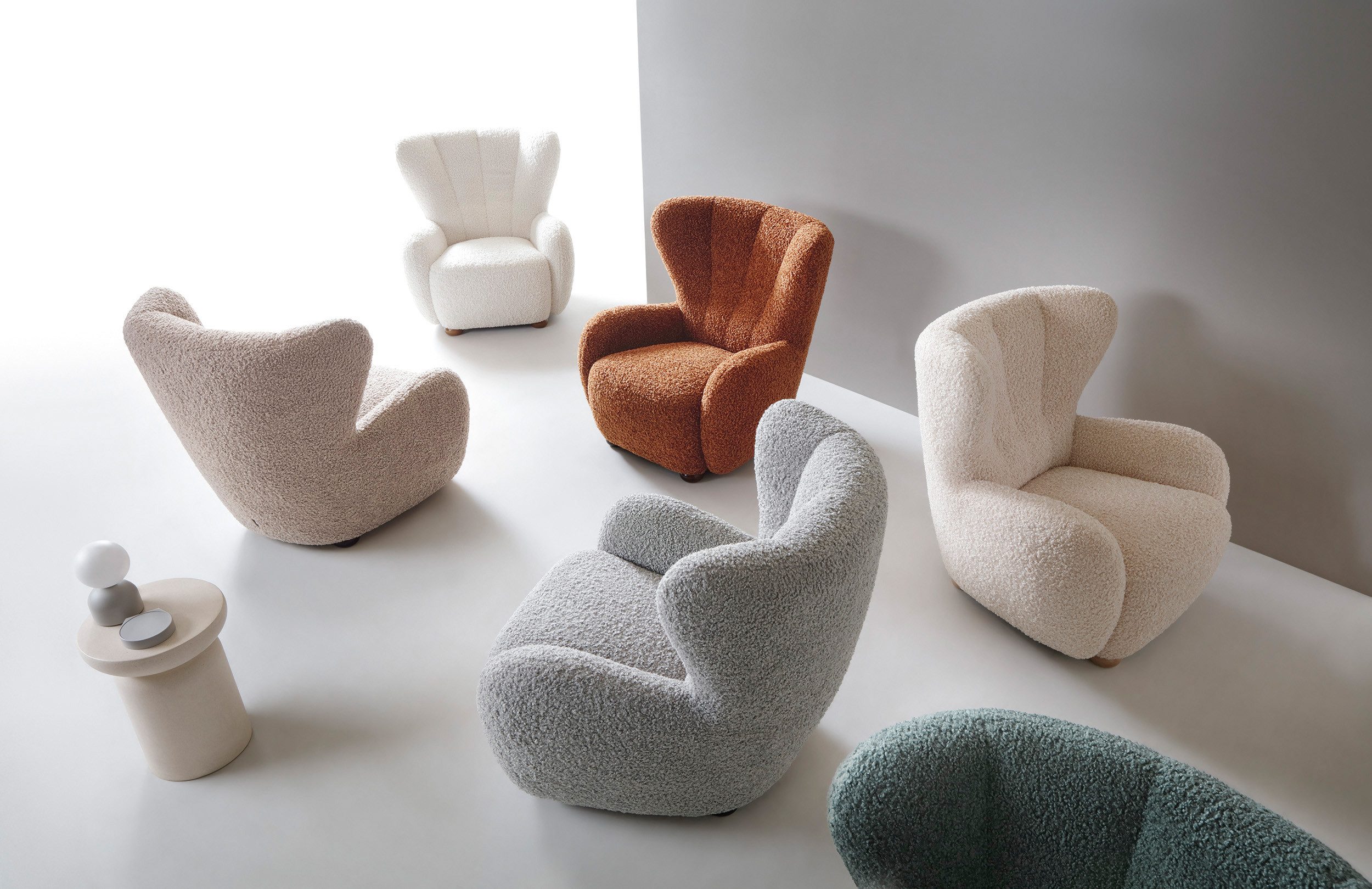 Goldstoff Sessel HUGSY Relaxsessel Boucle mit hoher Rückenlehne – Skandi & Boho Stil (Einzelsessel, Loungesessel), mit Relaxfunktion – Bild 5 von 5