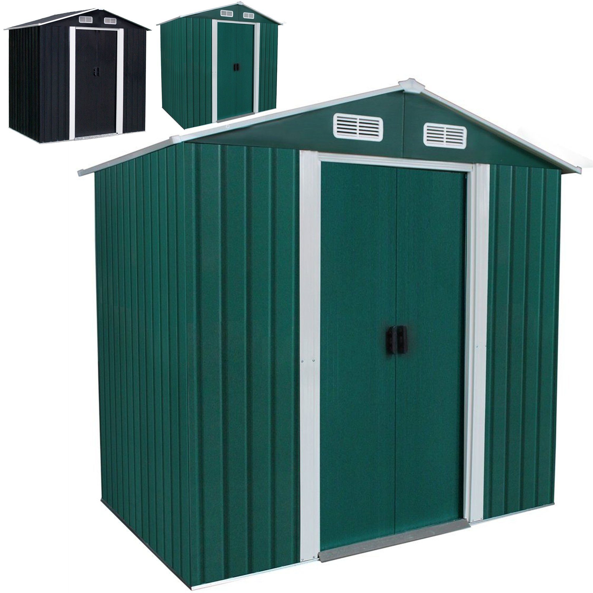 Melko Gerätehaus Geräteschuppen Gartenhaus Metall 2,2m² Schiebetür & Belüftungsgitter, (Stück), Inkl. Bodenleiste