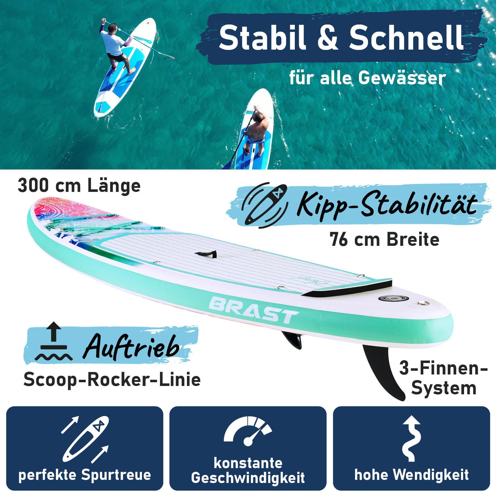 BRAST SUP-Board Lady, Aufblasbares Stand up Paddle Set für Frauen, 300cm, viele Modelle, inkl. Sonderzubehör