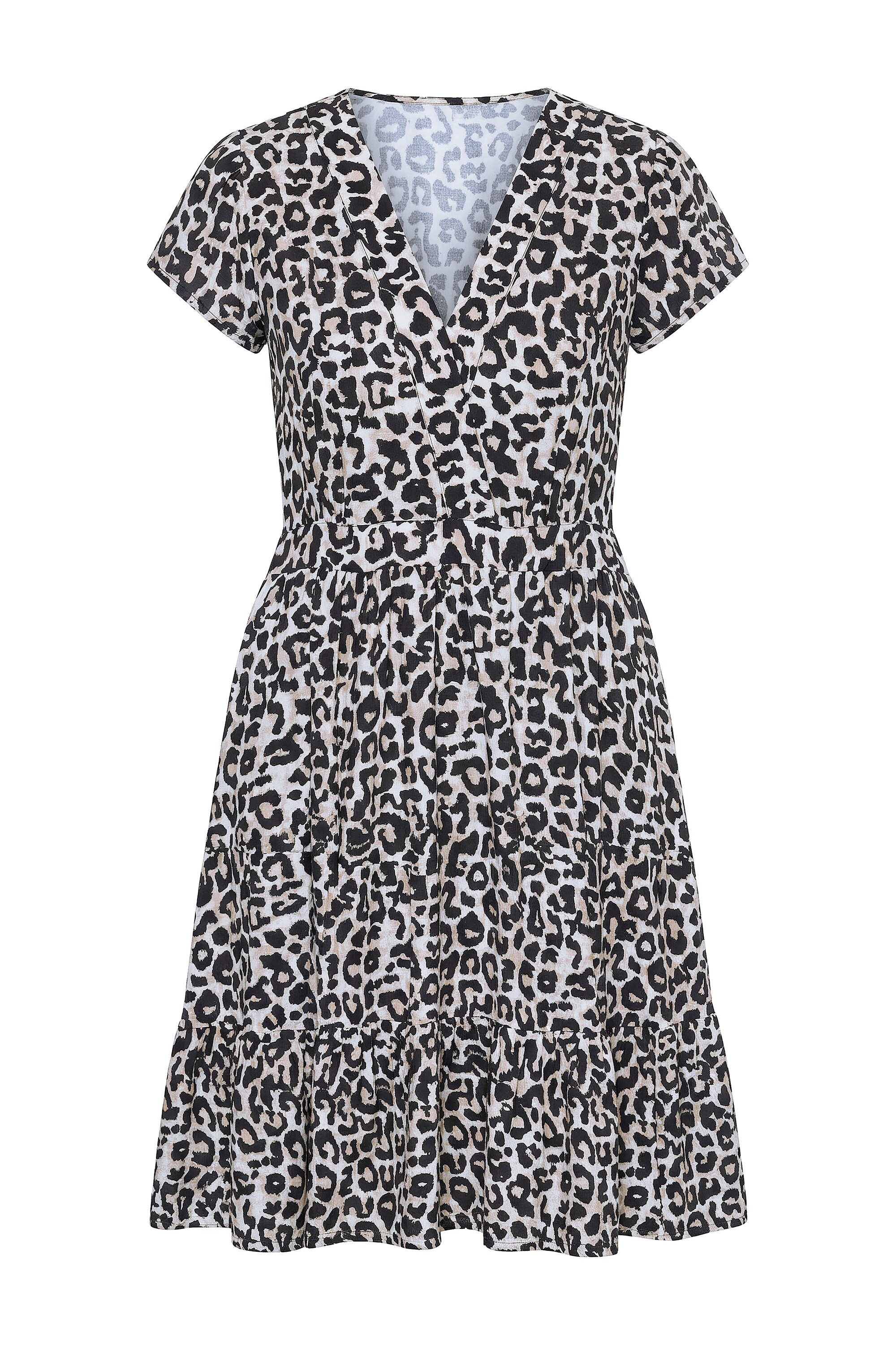 Midikleid Midikleid A-Line Leo elastische Taille Saumvolant