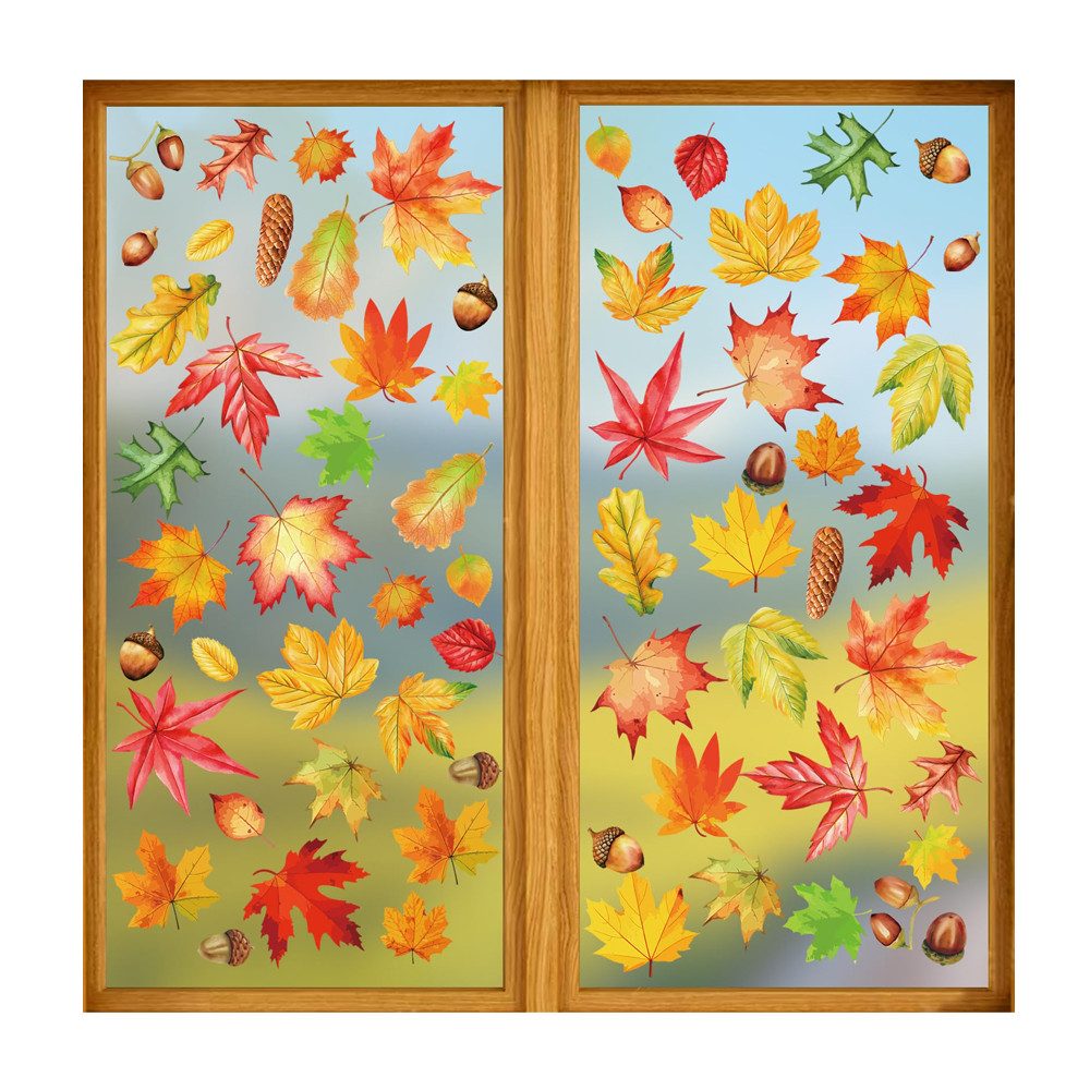 Sorvyzxn Fensterfolie Fensterbilder Herbst, Autumn Fensterbild Selbstklebend, Herbstdeko, Fenster Sticker Kinder, Fensteraufkleber Herbstliche Blätter