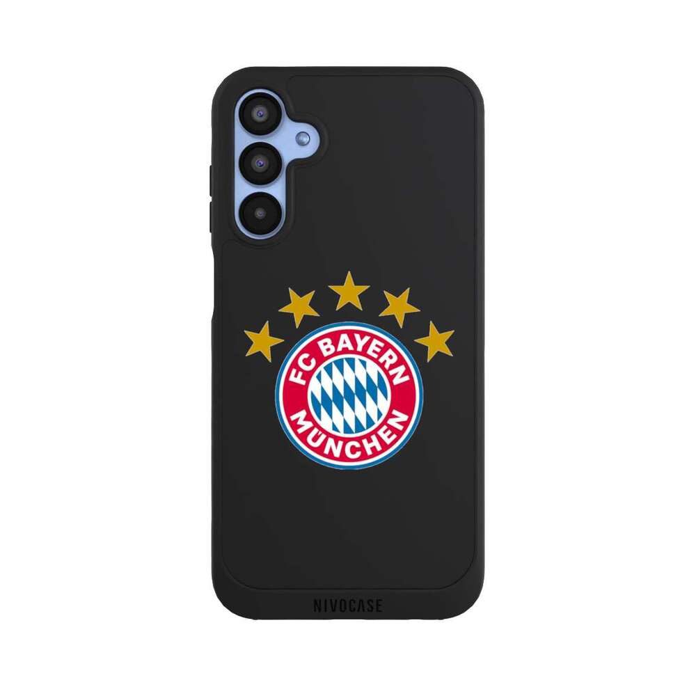 NIVOCASE Handyhülle FC Bayern München FCB Sterne FCB Logo mit Sterne - ohne Hintergrund, Samsung Galaxy A15 5G Handyhülle Hülle NIVOpure Case Schwarz