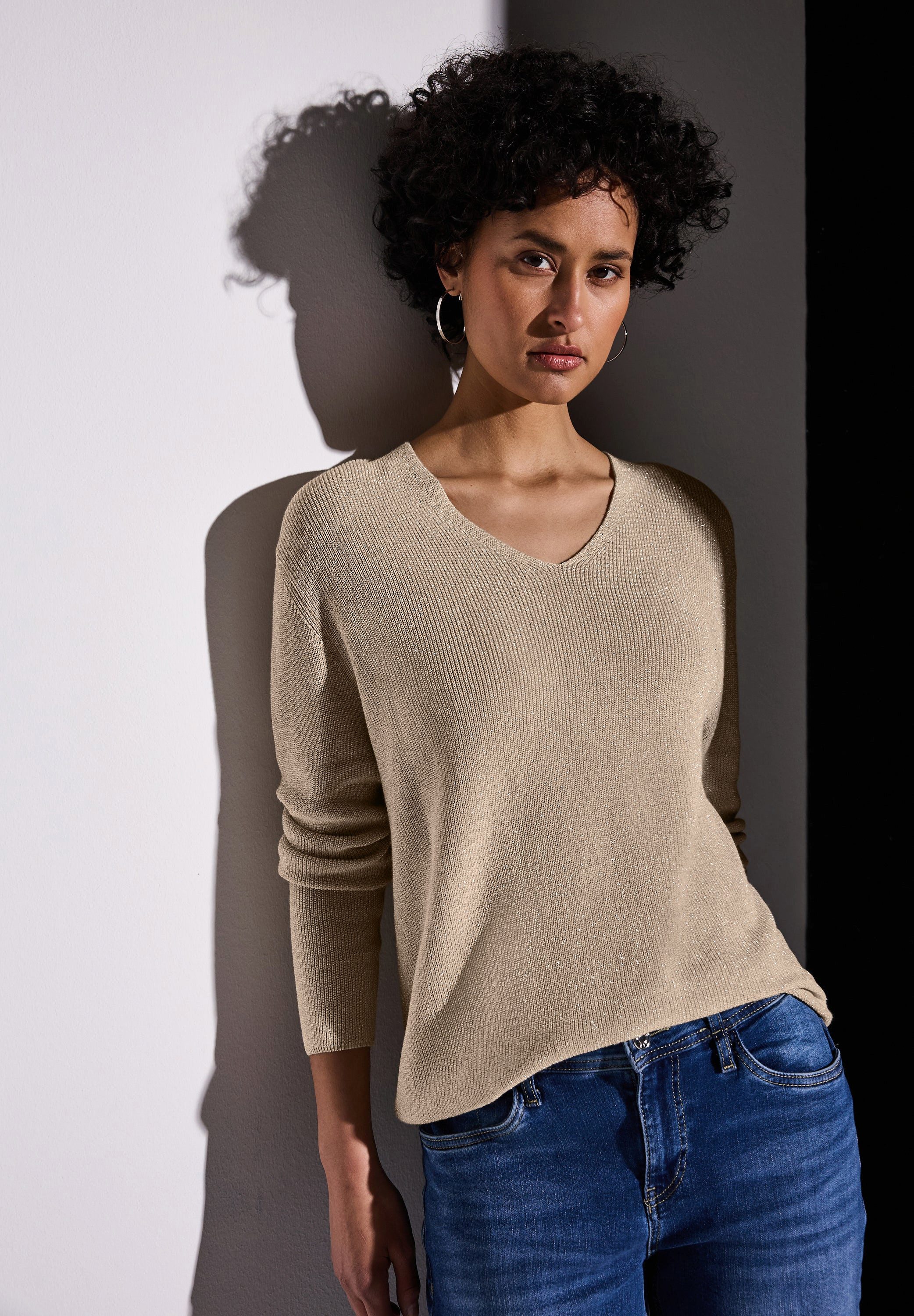 STREET ONE V-Ausschnitt-Pullover Glitzernder Pullover (1-tlg) günstig online kaufen