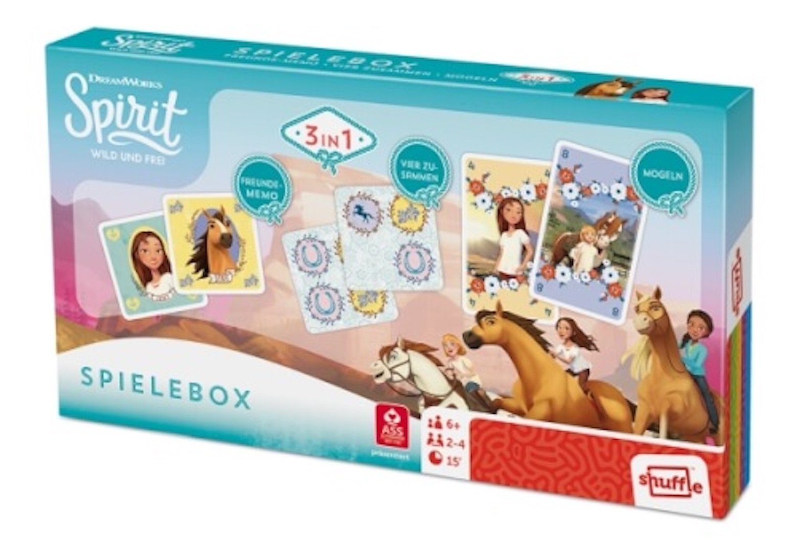 ASS Altenburger Spiel DreamWorks Spirit Игрыbox 3in1, Freunde-Memo, Vier zusammen, mogeln, Kartenspiel