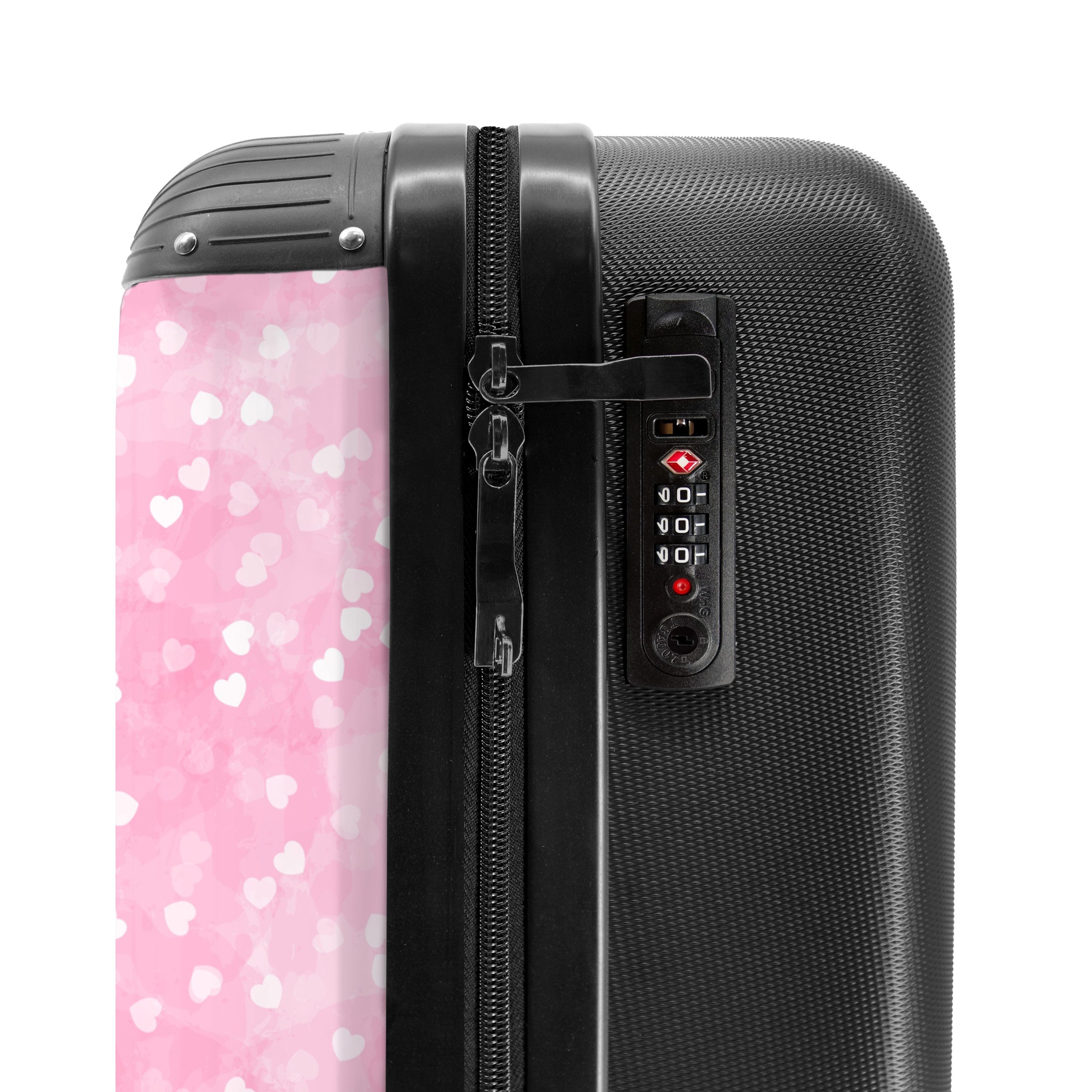 NoBoringSuitcases.com© Kinderkoffer Herzen - Rosa - Muster 55x35x20cm, 4 Rollen, Reisetasche mit Rollen, Koffer Handgepäck Flugzeug