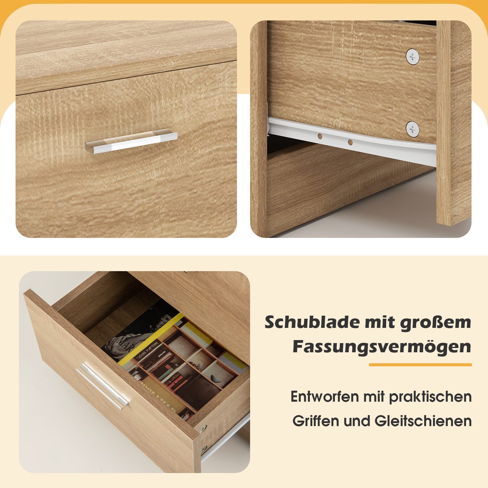 COSTWAY Nachttisch Aktenschrank (1-St), mit 3 Schubladen, Holz, 38x35x66cm – Bild 4 von 5