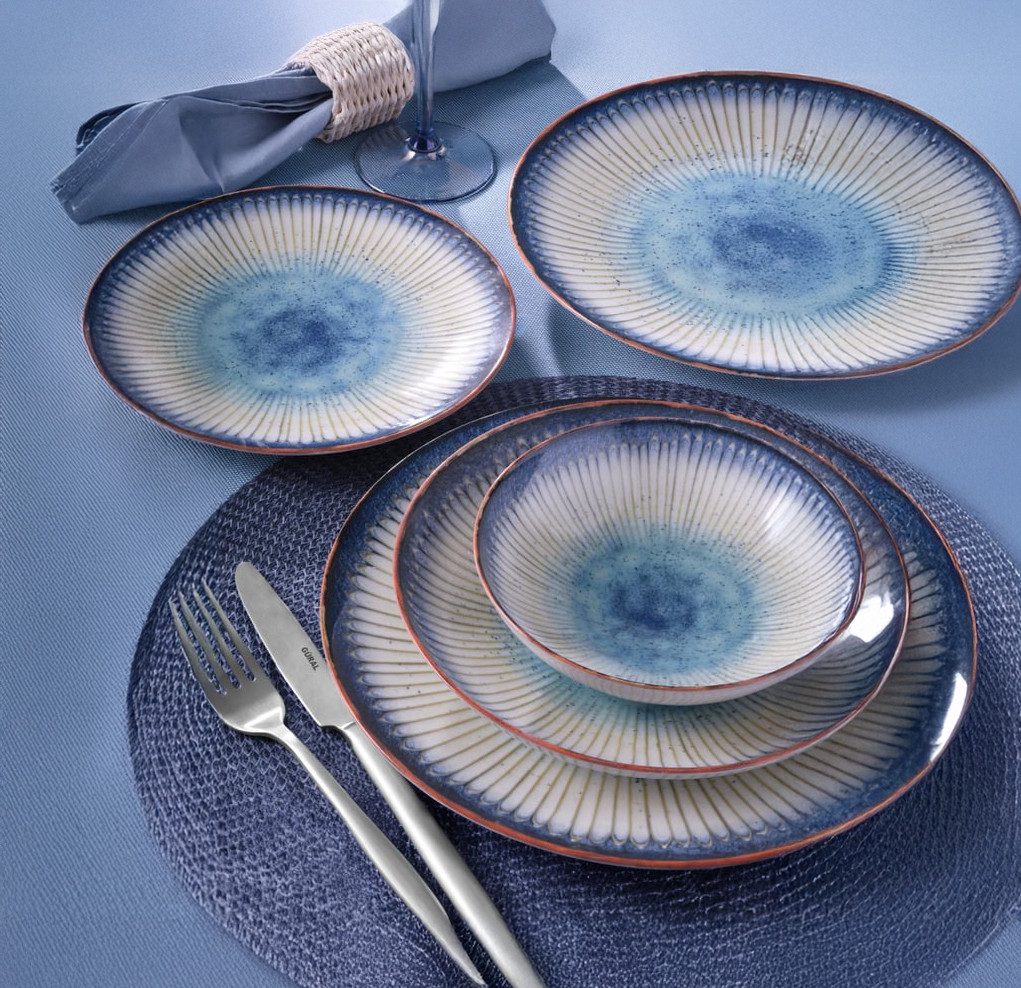 GÜRAL Porselen Geschirr-Set ATINA (30-tlg), 6 Personen, Porzellan, Farbige und moderne Muster mit elegantem Design