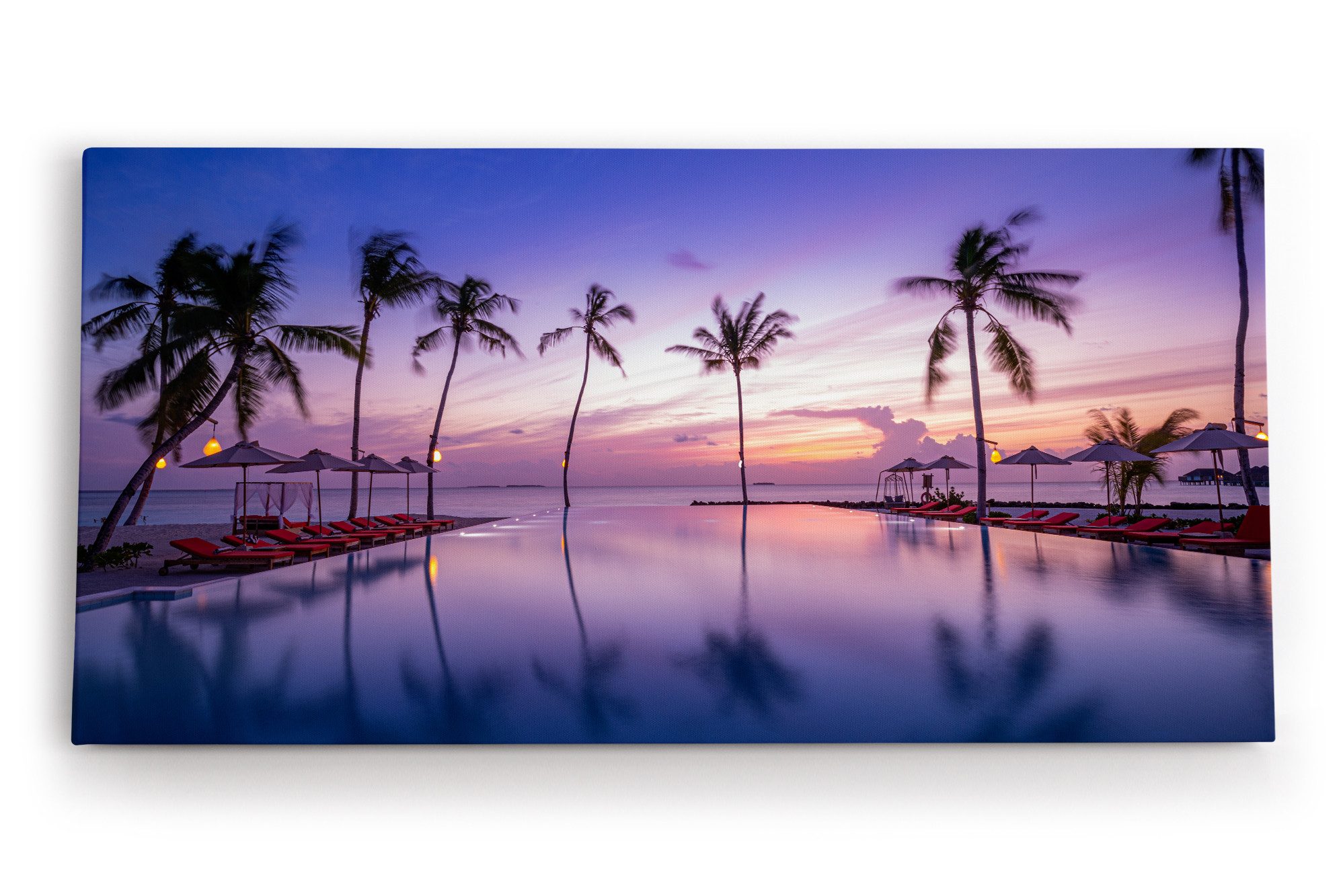 Leinwandbild Malediven Urlaub Palmen Meer Abend Pool