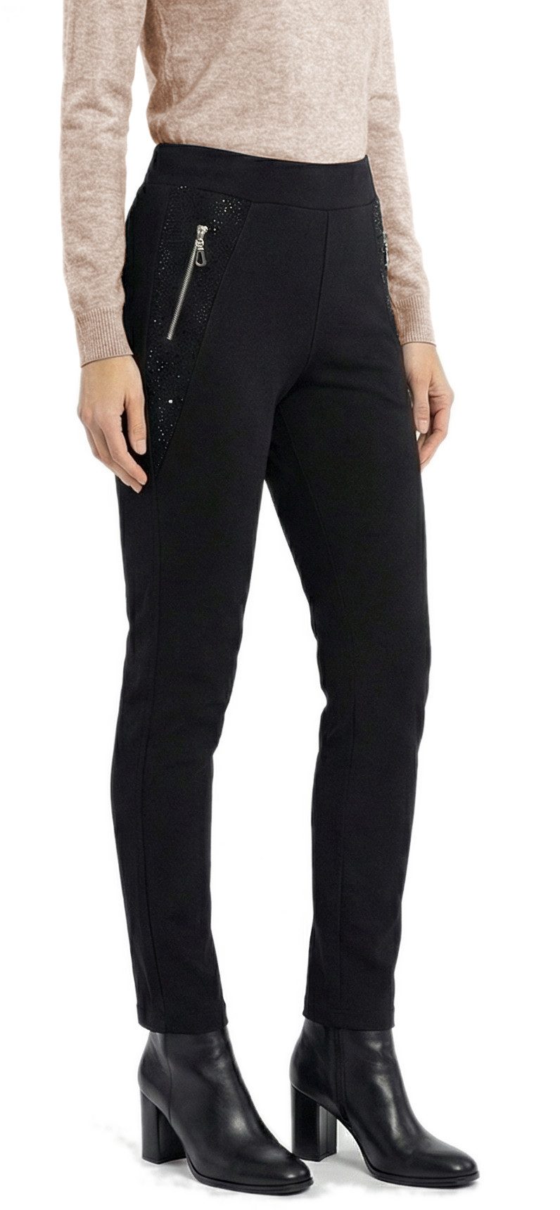 dy_mode Thermohose Damen Thermohose Schwarz gefütterte Winterhose Mid Waist in Unifarbe, Middel Waist, mit Innenfutter, mit elastischem Bund