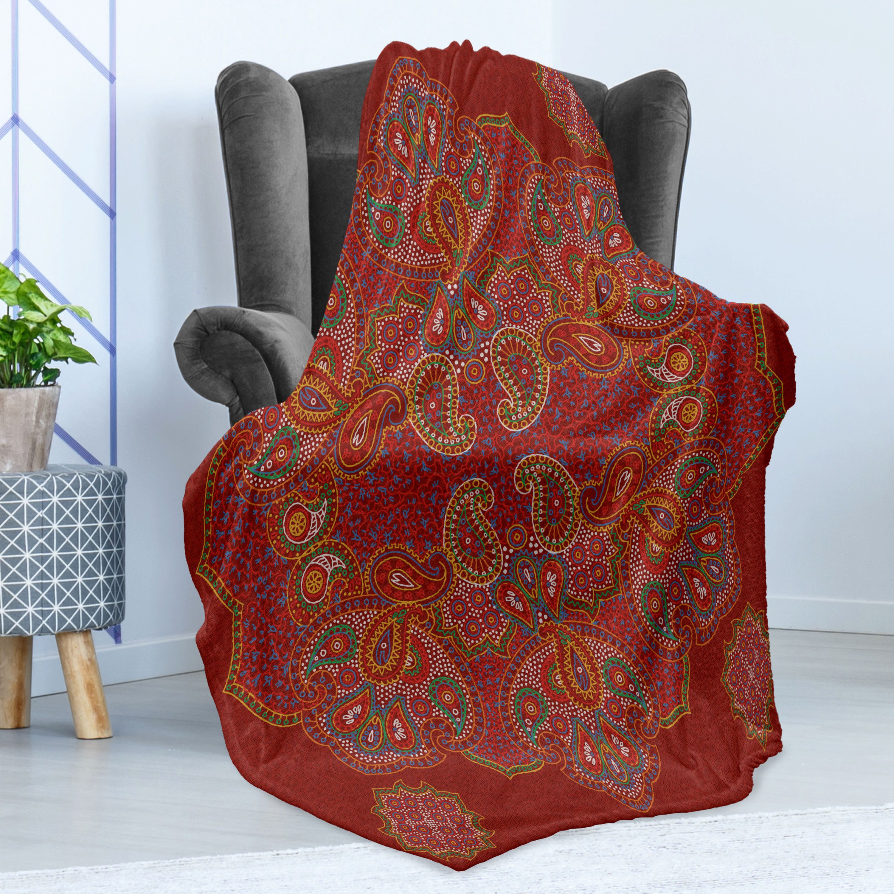 Wohndecke Gemütlicher Plüsch für den Innen- und Außenbereich, Abakuhaus, Mandala Motiv Traditionelles Paisley