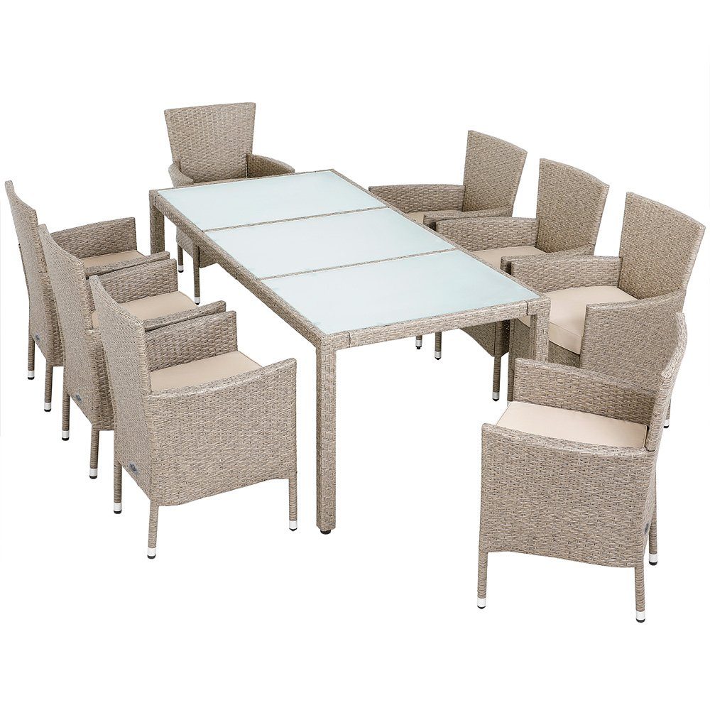 Casaria GartenEssgruppe »8+1«, Polyrattan 190x90cm 8 stapelbare Stühle