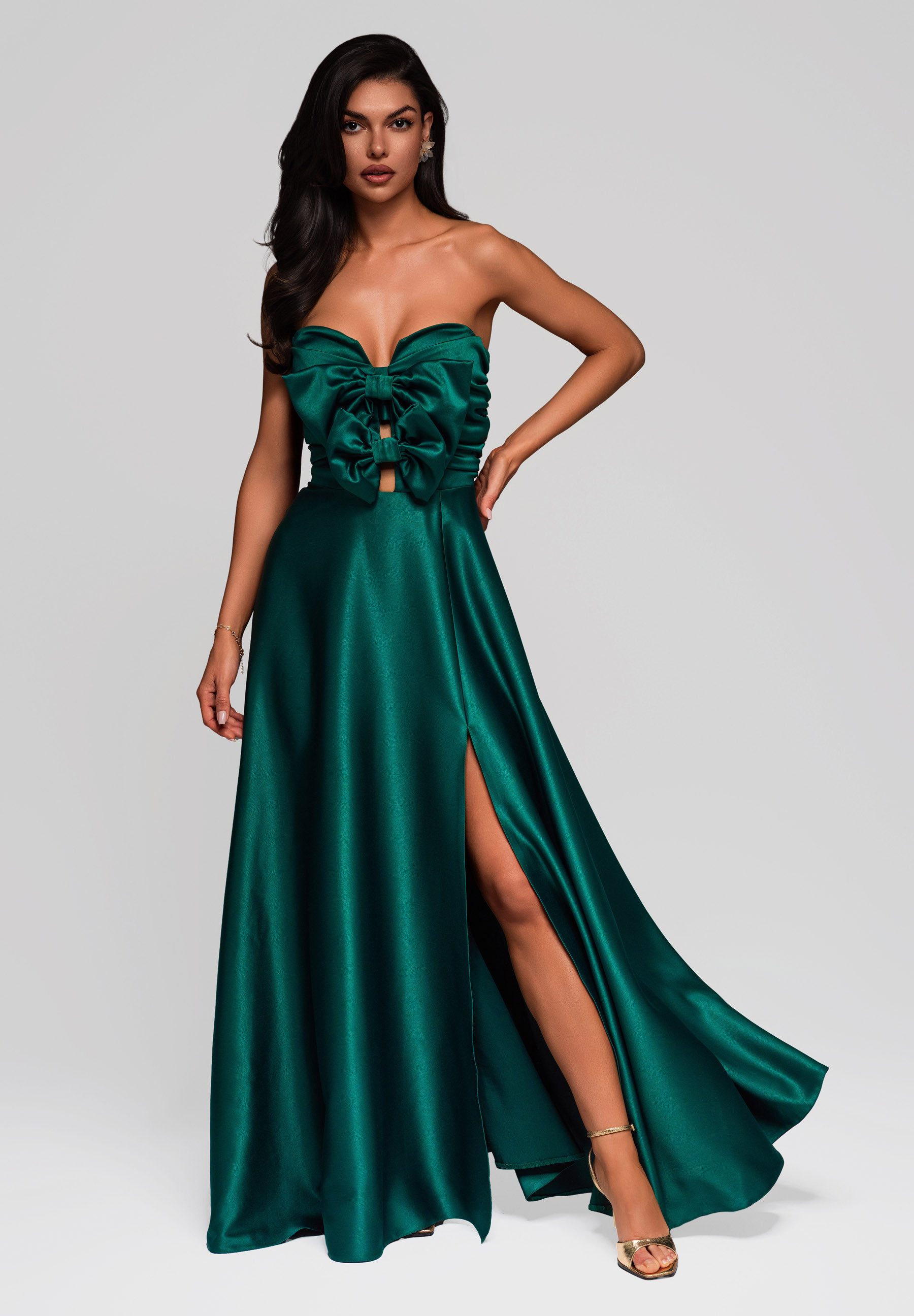 OMBRE Abendkleid Satinkleid mit XXL-Schleife und Beinschlitz Schleife günstig online kaufen