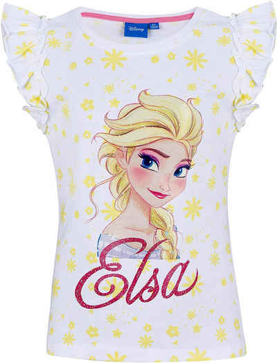 Disney Frozen Print-Shirt Frozen die Eiskönigin Anna+Elas Mädchen T-Shirt Rüschen Gr140