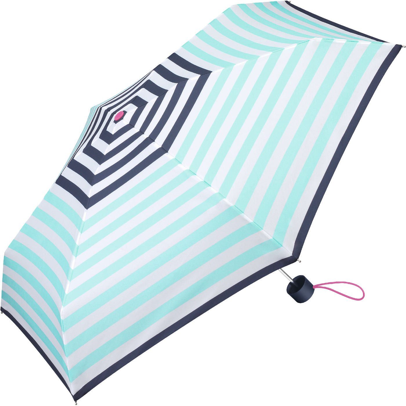 Esprit Taschenregenschirm kleiner, handlicher Schirm für Damen, mit jugendlichem Streifenmuster - navy-hellblau