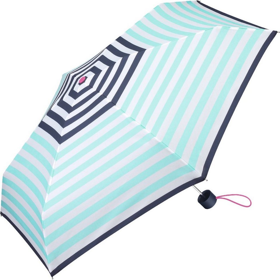 Esprit Taschenregenschirm kleiner, handlicher Schirm für Damen, mit  jugendlichem Streifenmuster - navy-hellblau