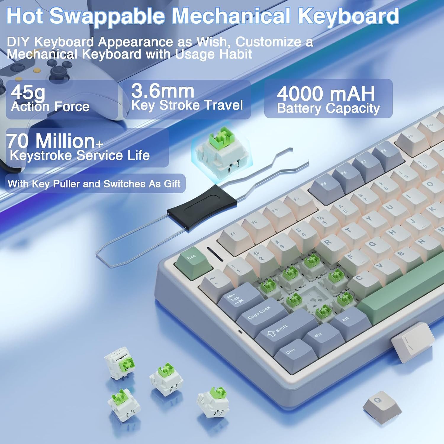 nsihing AULA F75 Mechanische Tastatur, 75%, Hot Swap, Knopf, RGB Gaming-Tastatur – Bild 4 von 5